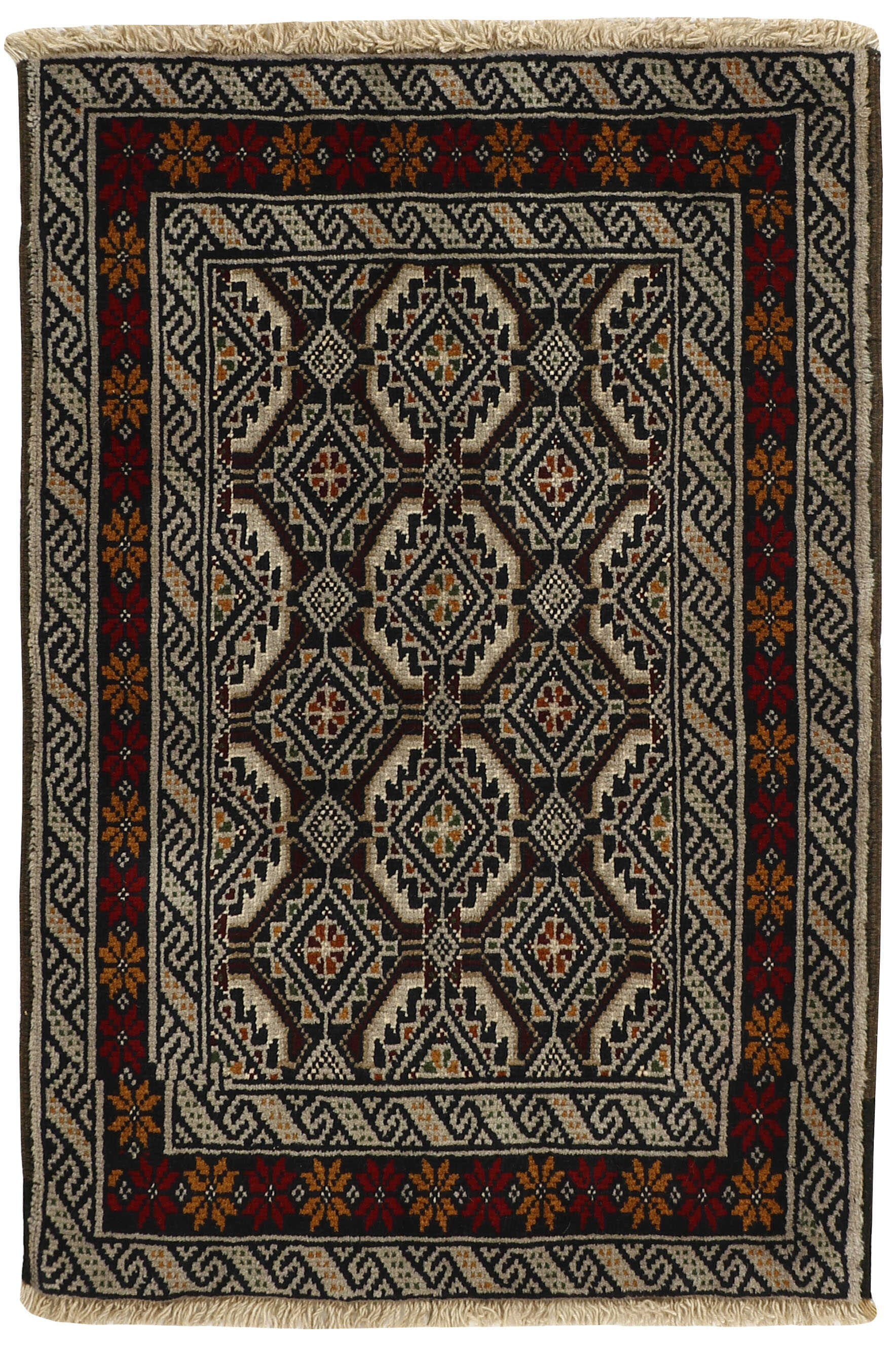 Red Persian wool rug with traditional design
