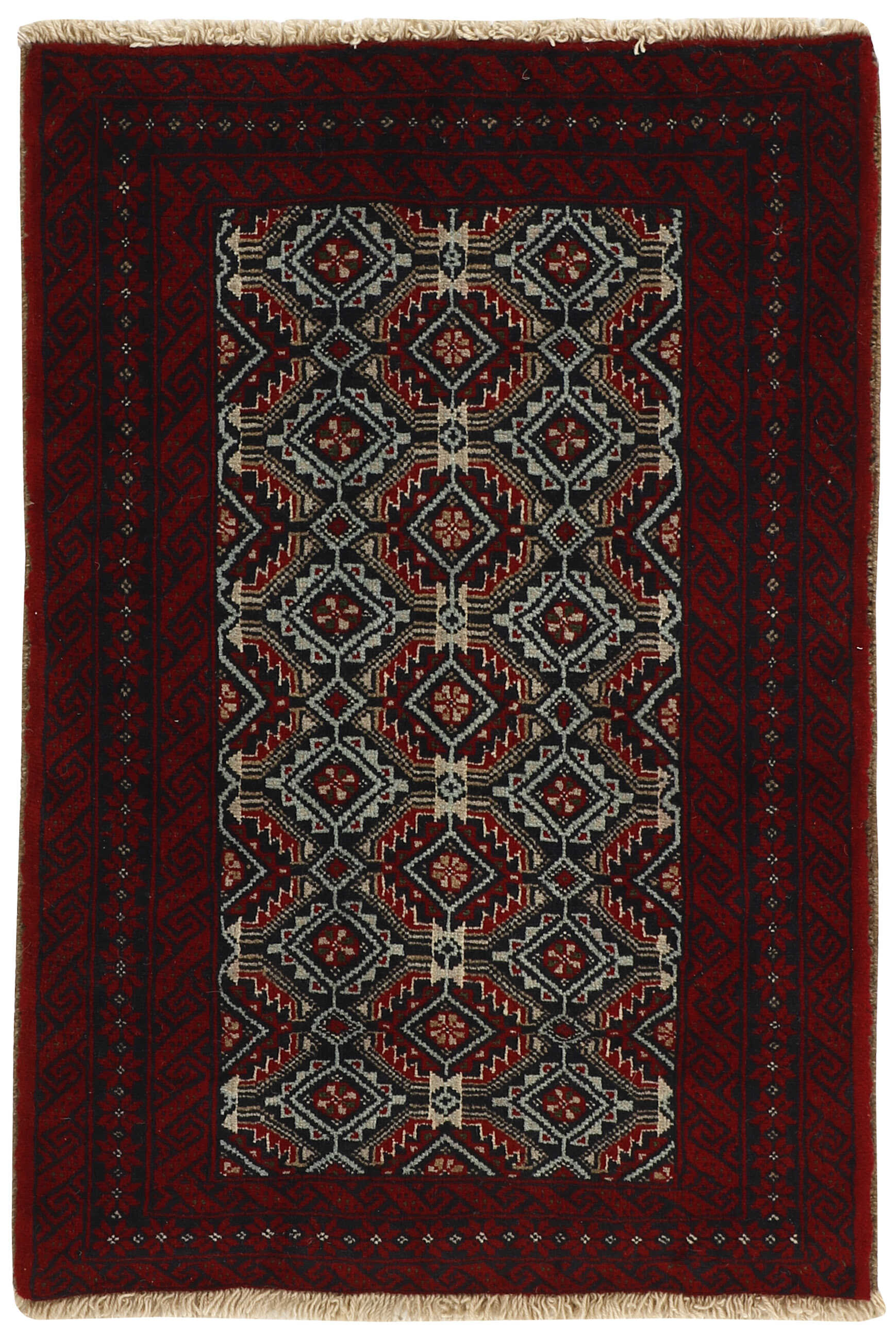 Red Persian wool rug with traditional design
