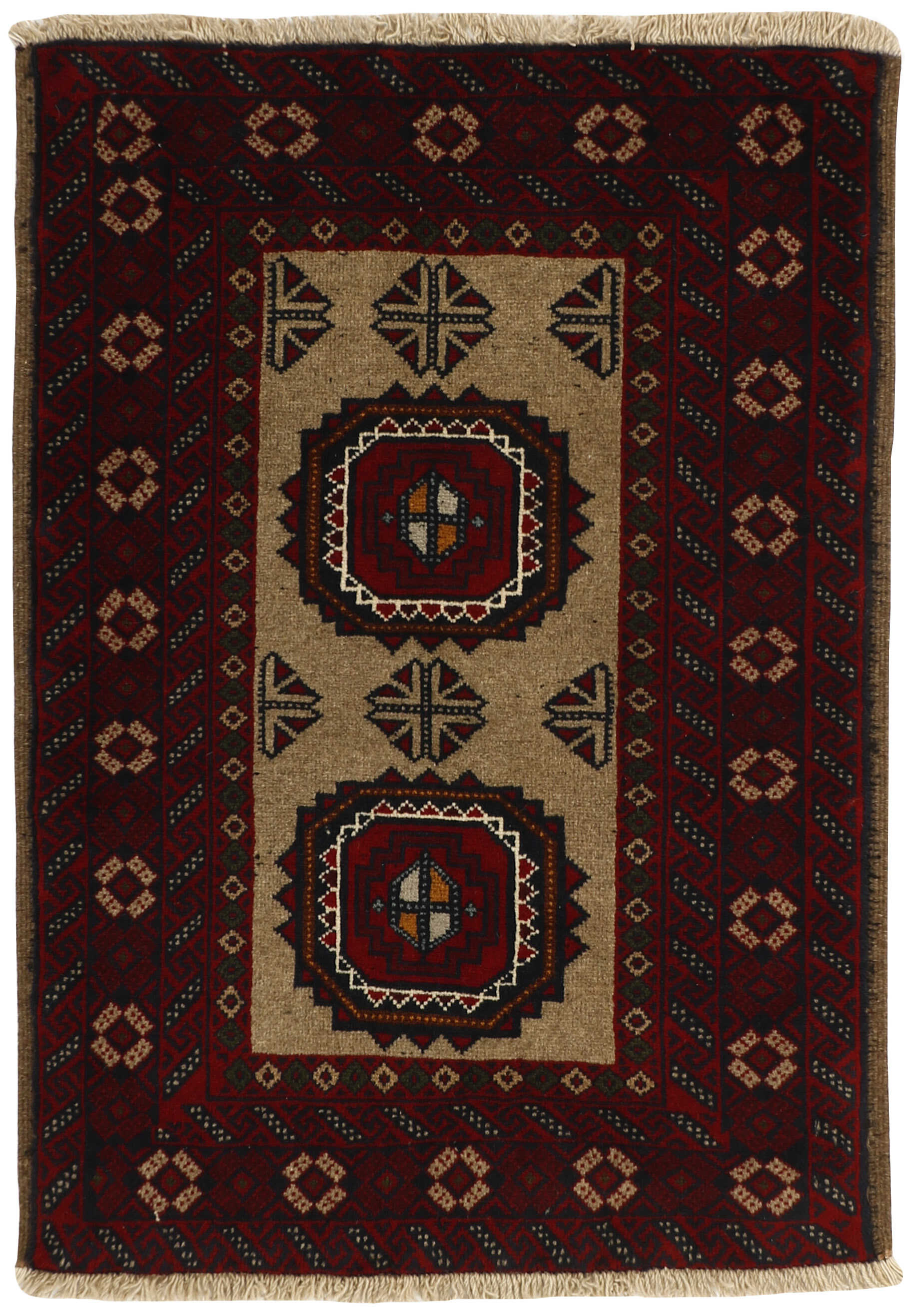Red Persian wool rug with traditional design