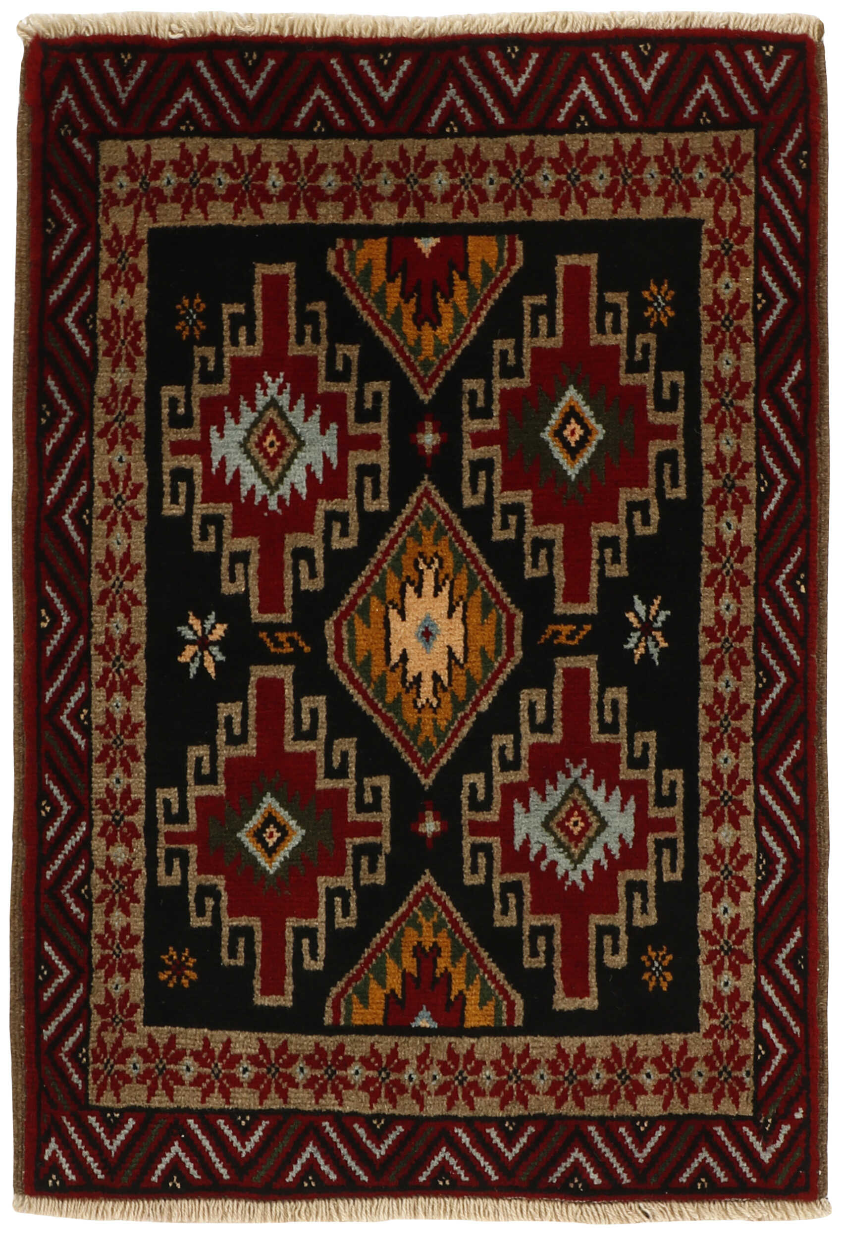 Red Persian wool rug with traditional design