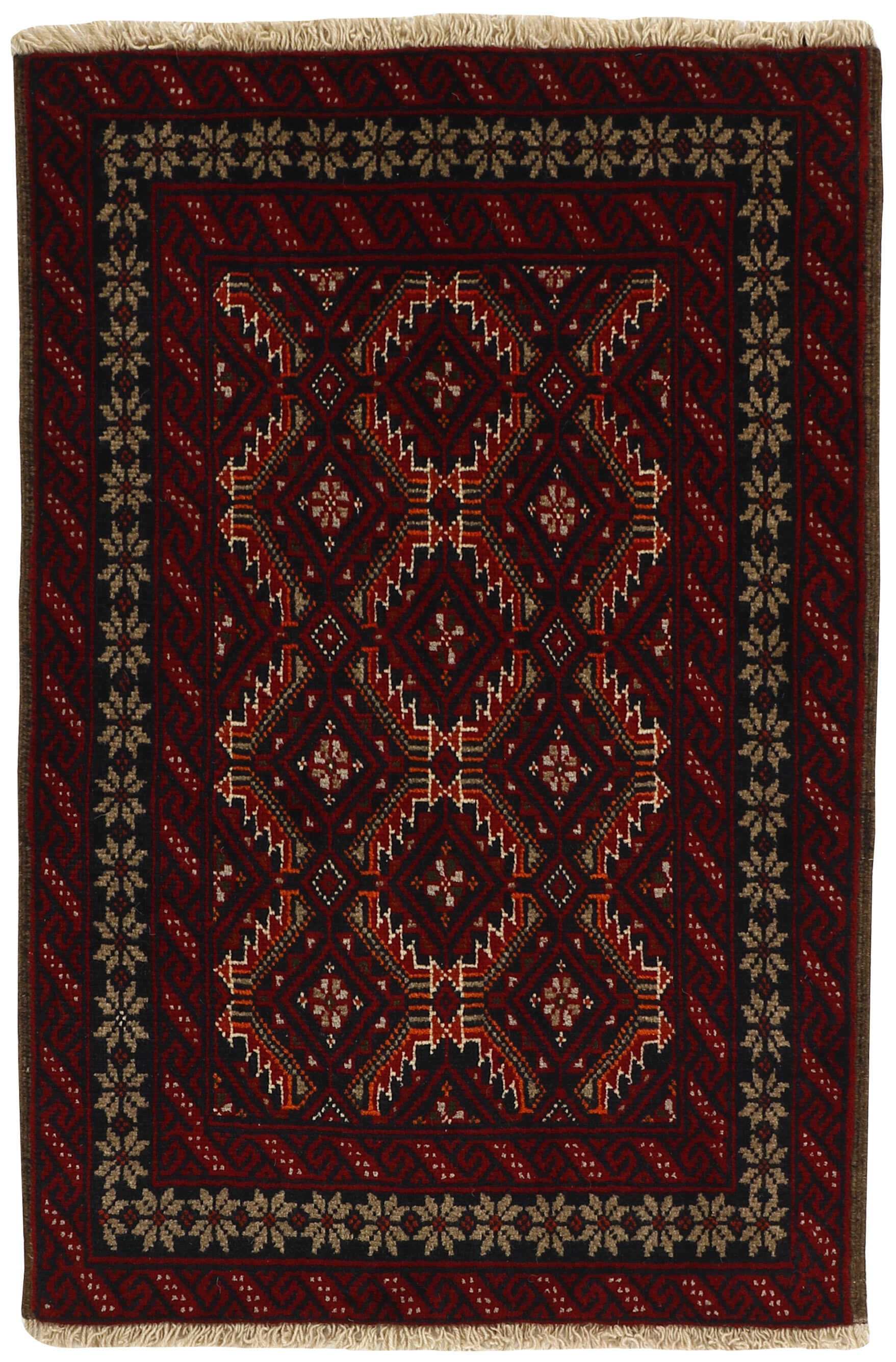 Red Persian wool rug with traditional design