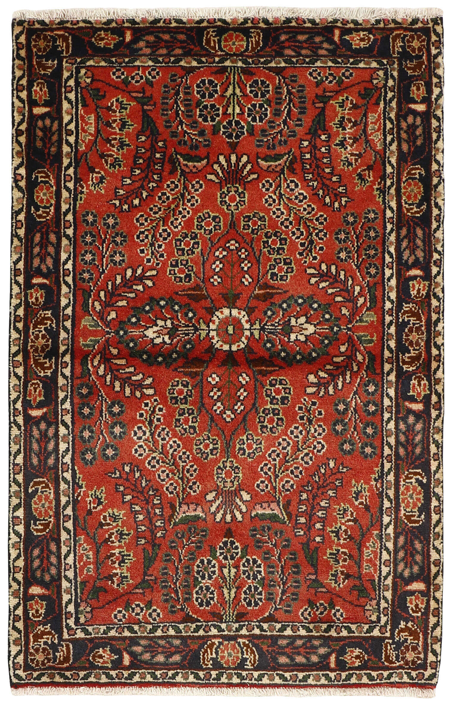 Authentic persian rug with traditional floral design in red