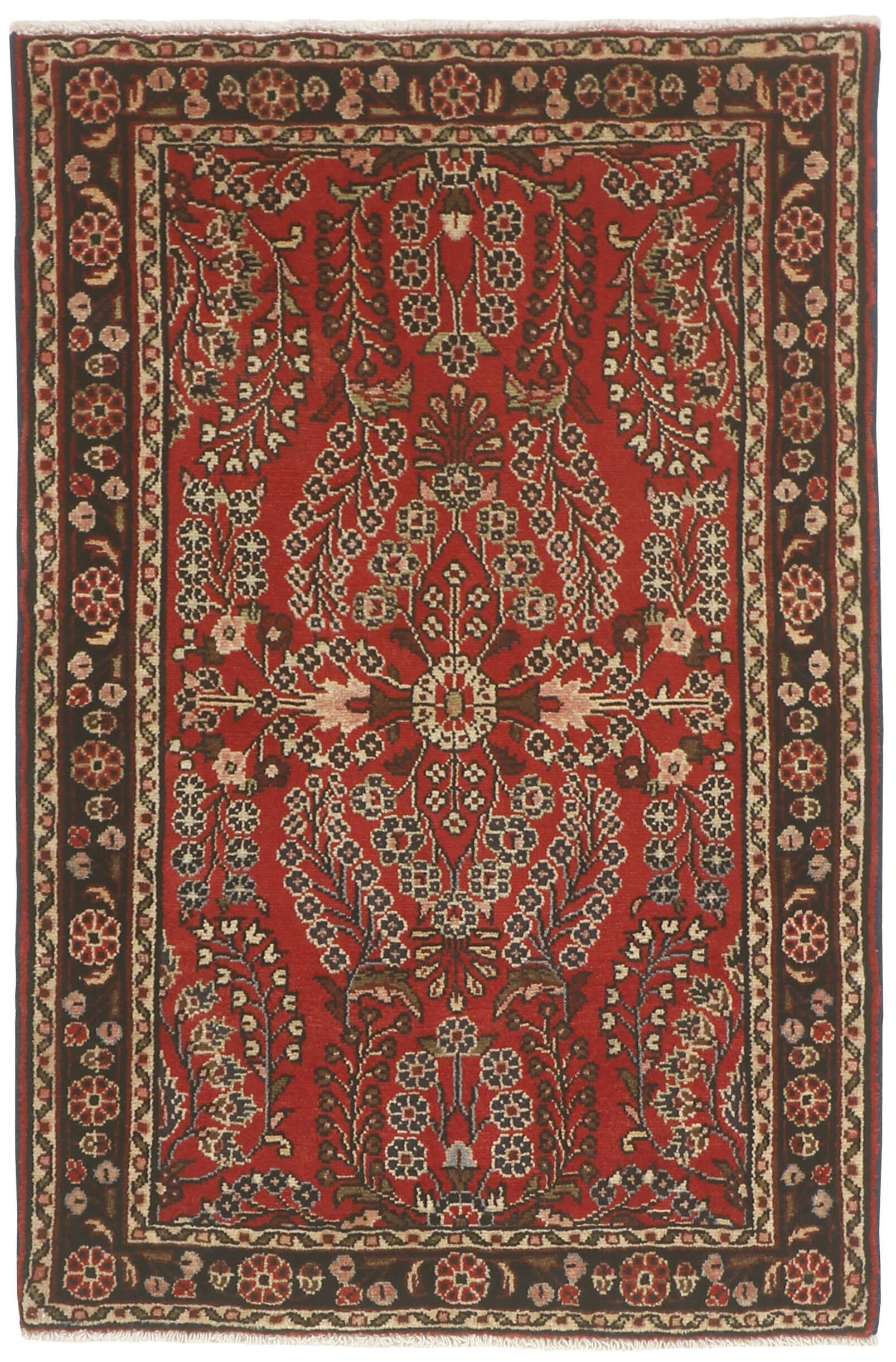 Authentic persian rug with traditional floral design in red