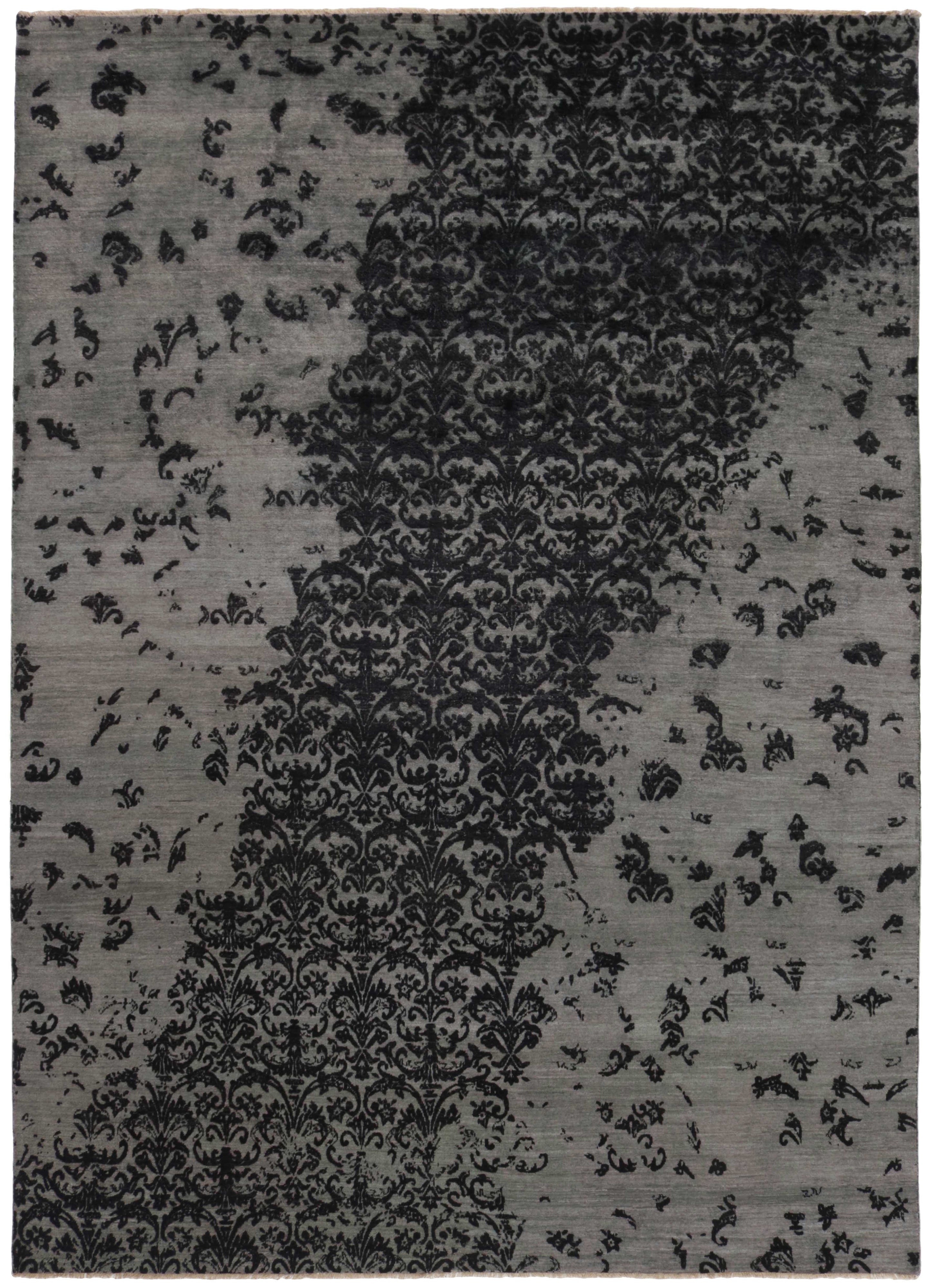 Authentic oriental rug with a damask pattern in black