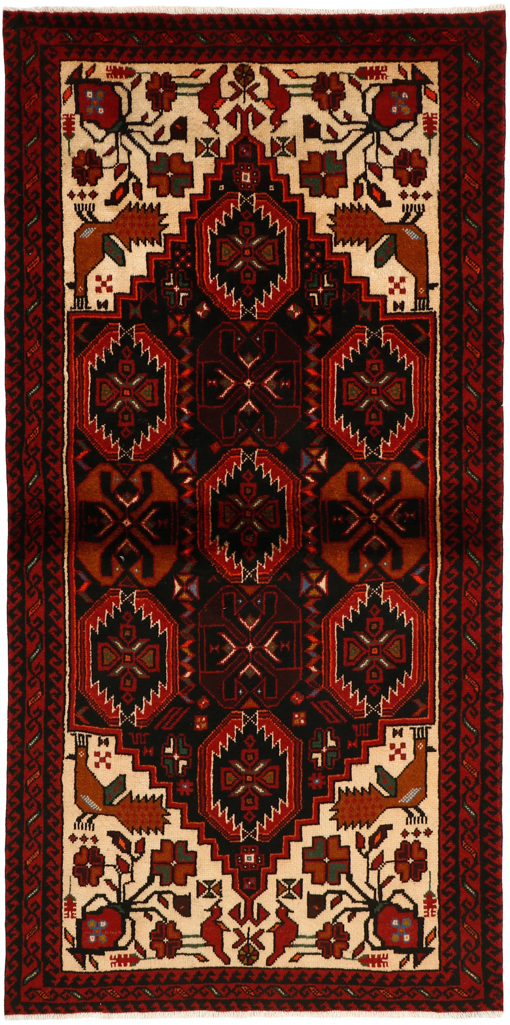 Red Persian wool rug with traditional design