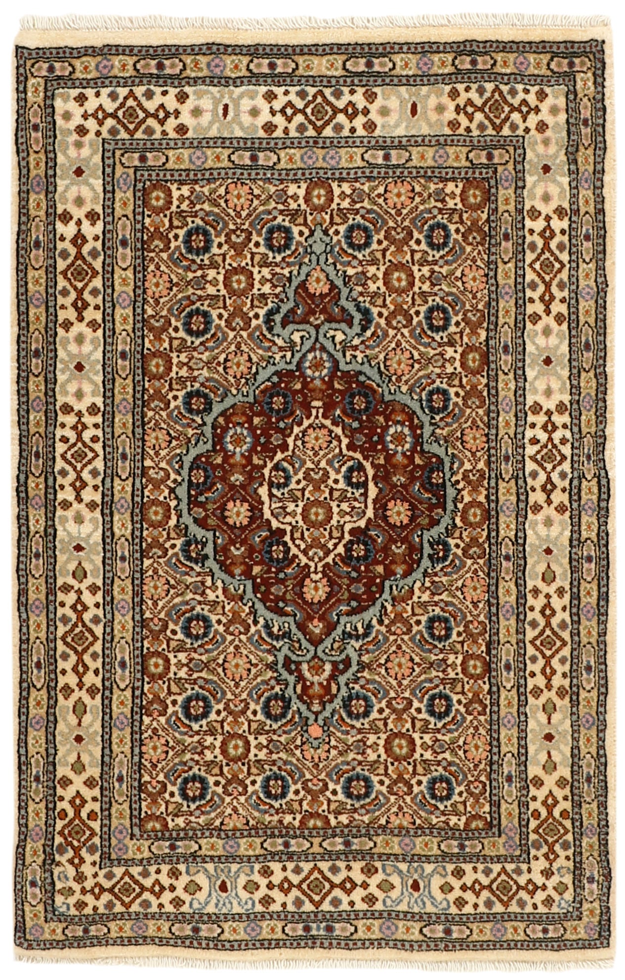 authentic persian rug with traditional floral pattern in beige