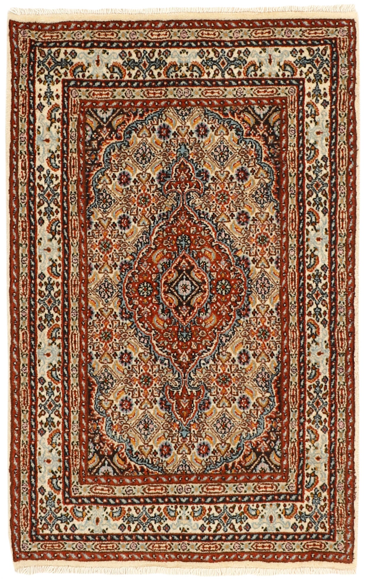 authentic persian rug with traditional floral pattern in beige