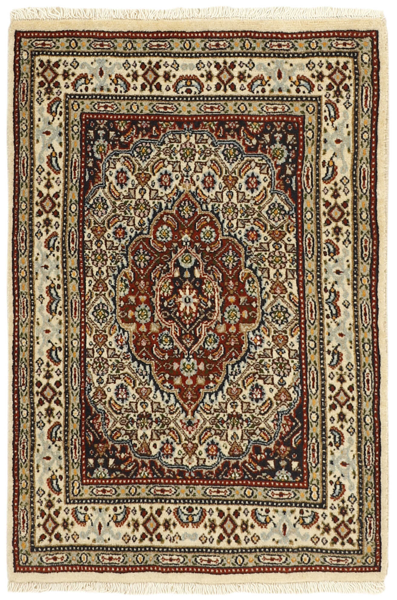 authentic persian rug with traditional floral pattern in beige