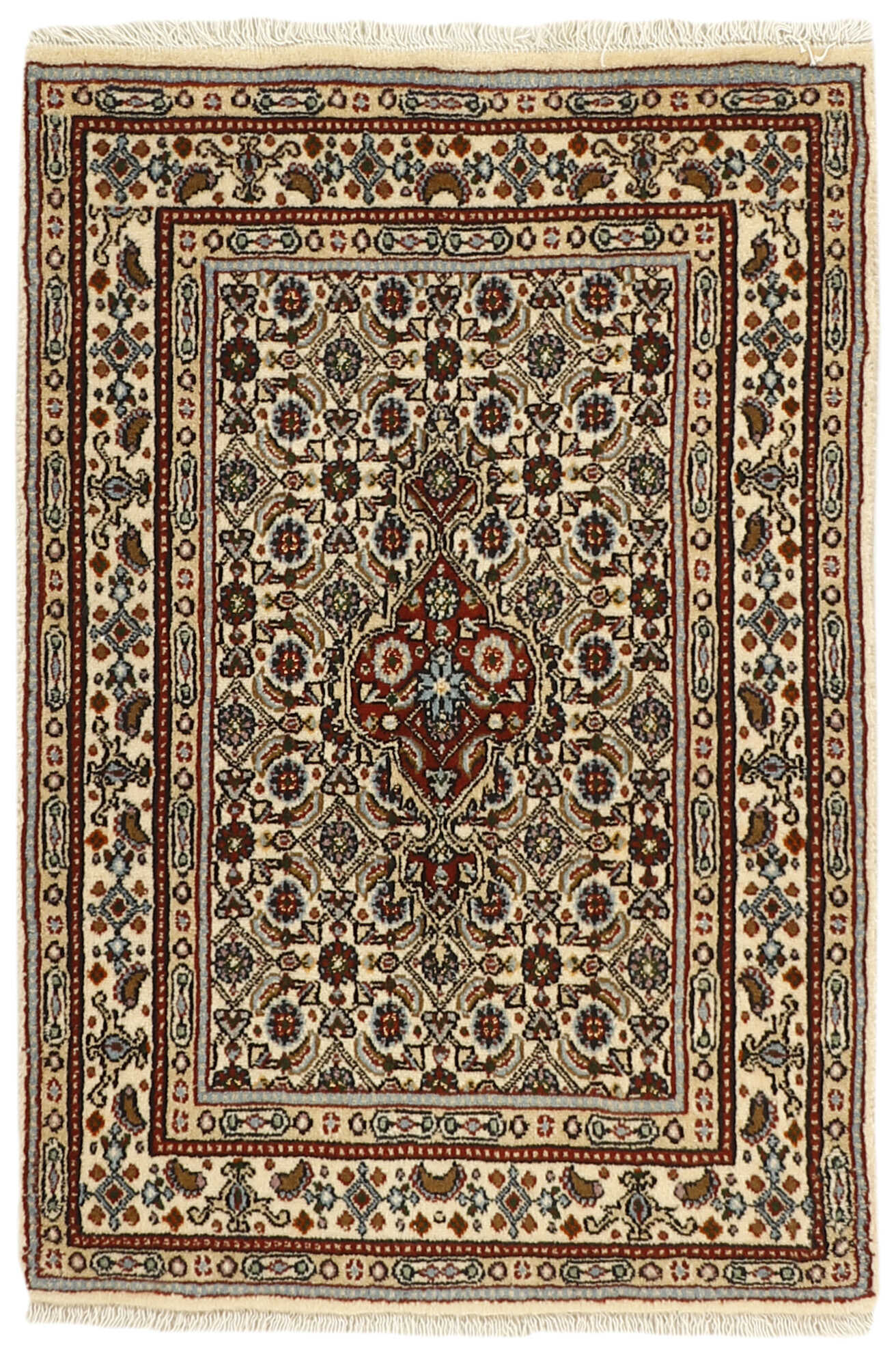 authentic persian rug with traditional floral pattern in beige
