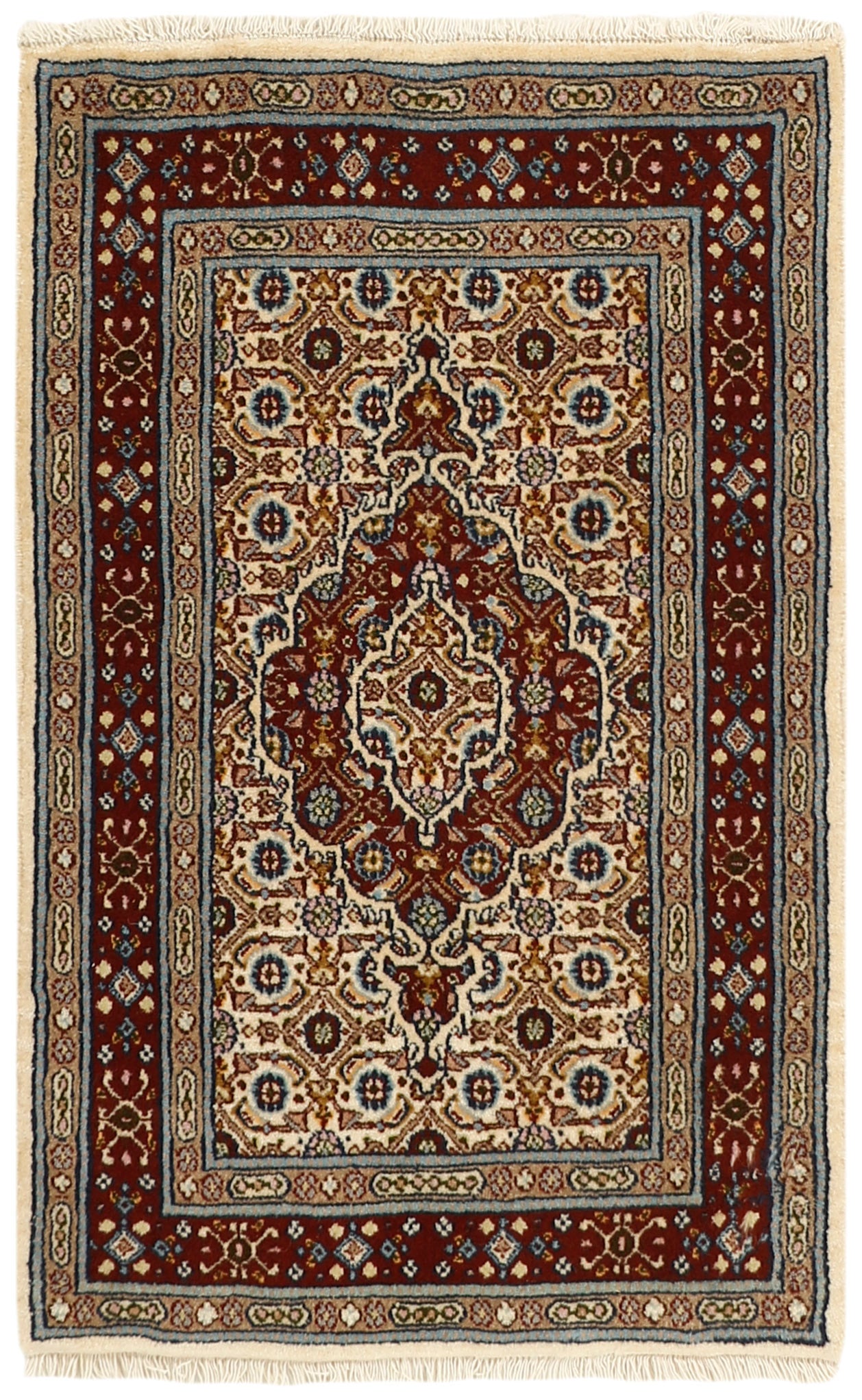 authentic persian rug with traditional floral pattern in beige