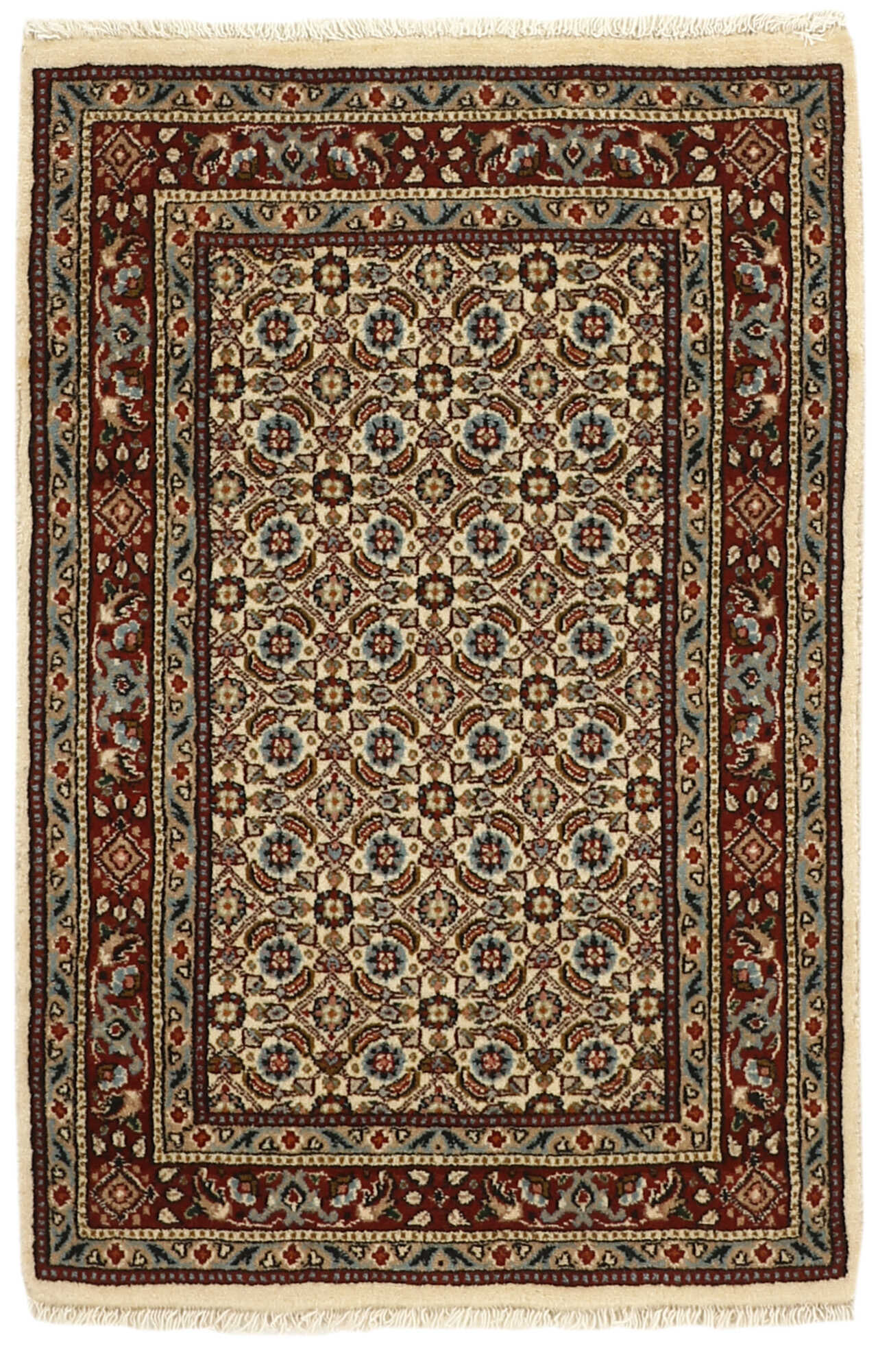 authentic persian rug with traditional floral pattern in beige
