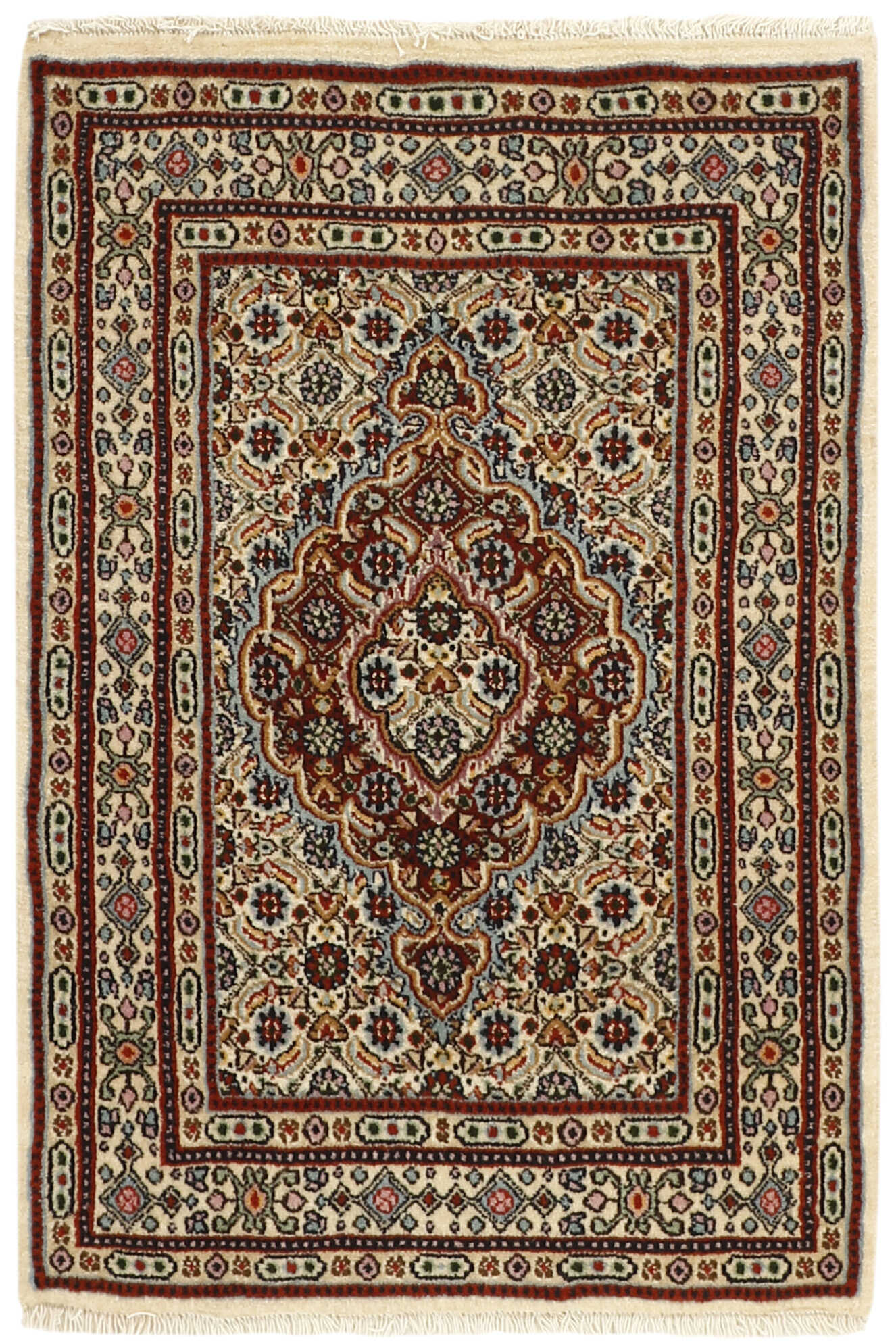 authentic persian rug with traditional floral pattern in beige
