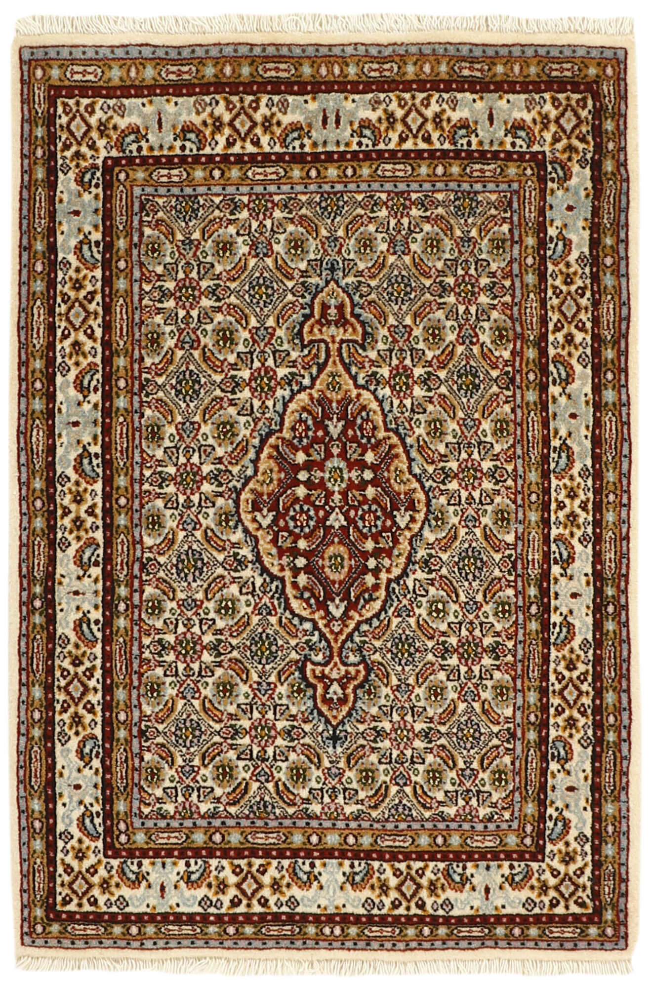 authentic persian rug with traditional floral pattern in beige