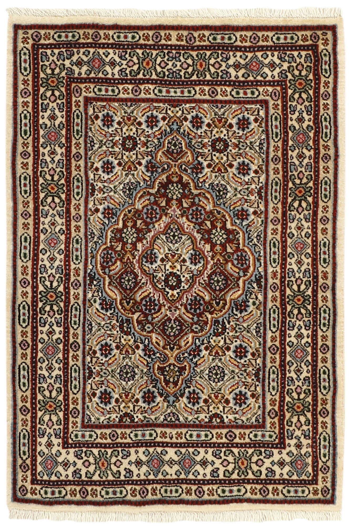 authentic persian rug with traditional floral pattern in beige