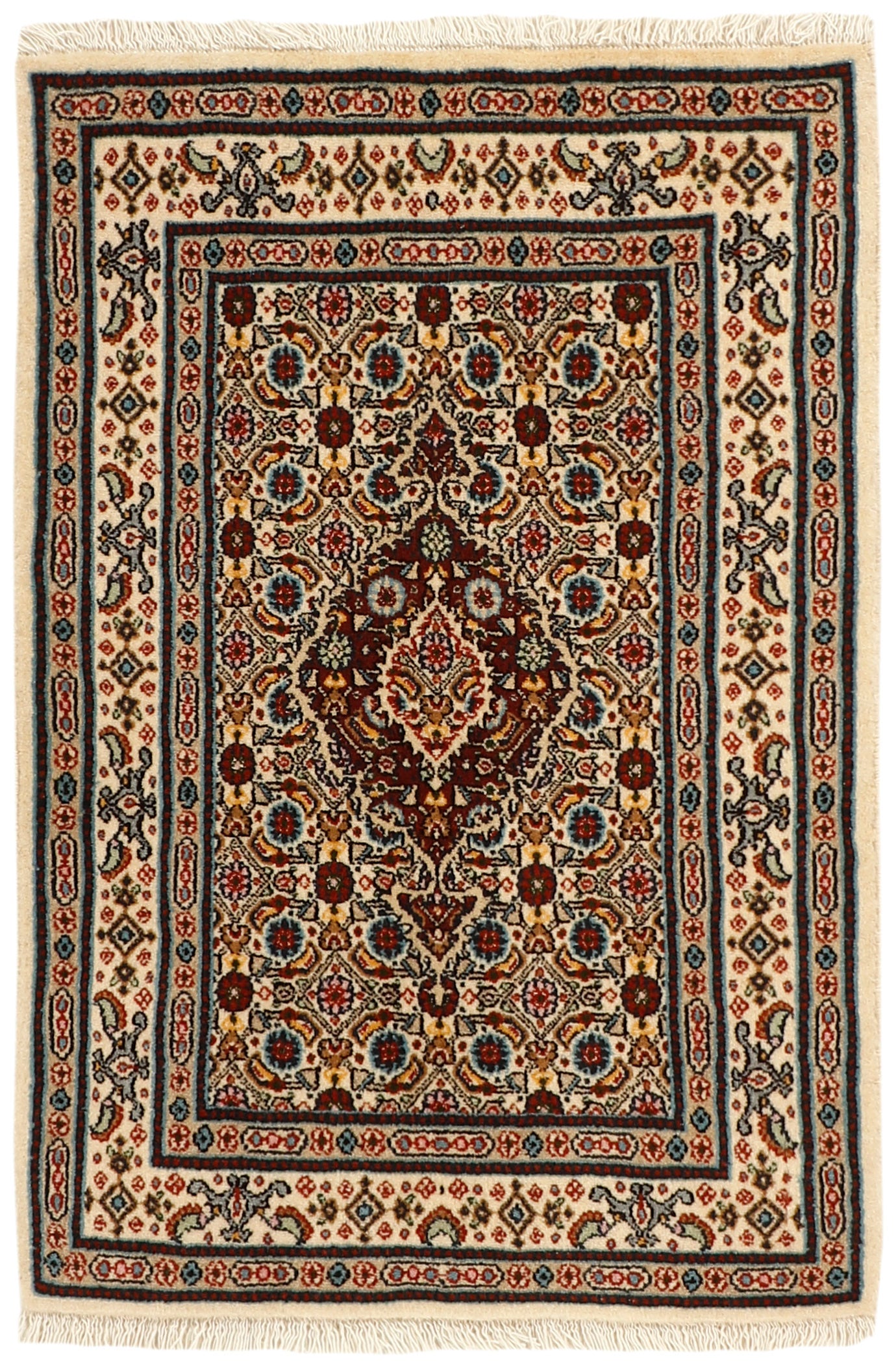 authentic persian rug with traditional floral pattern in beige