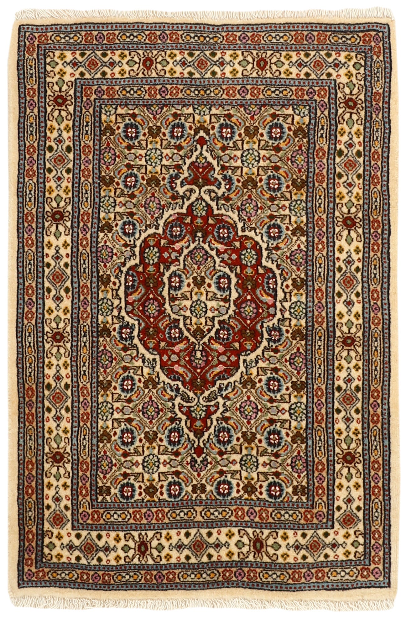 authentic persian rug with traditional floral pattern in beige