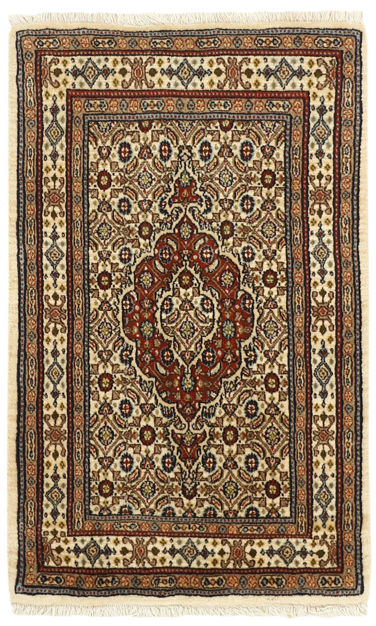 authentic persian rug with traditional floral pattern in beige