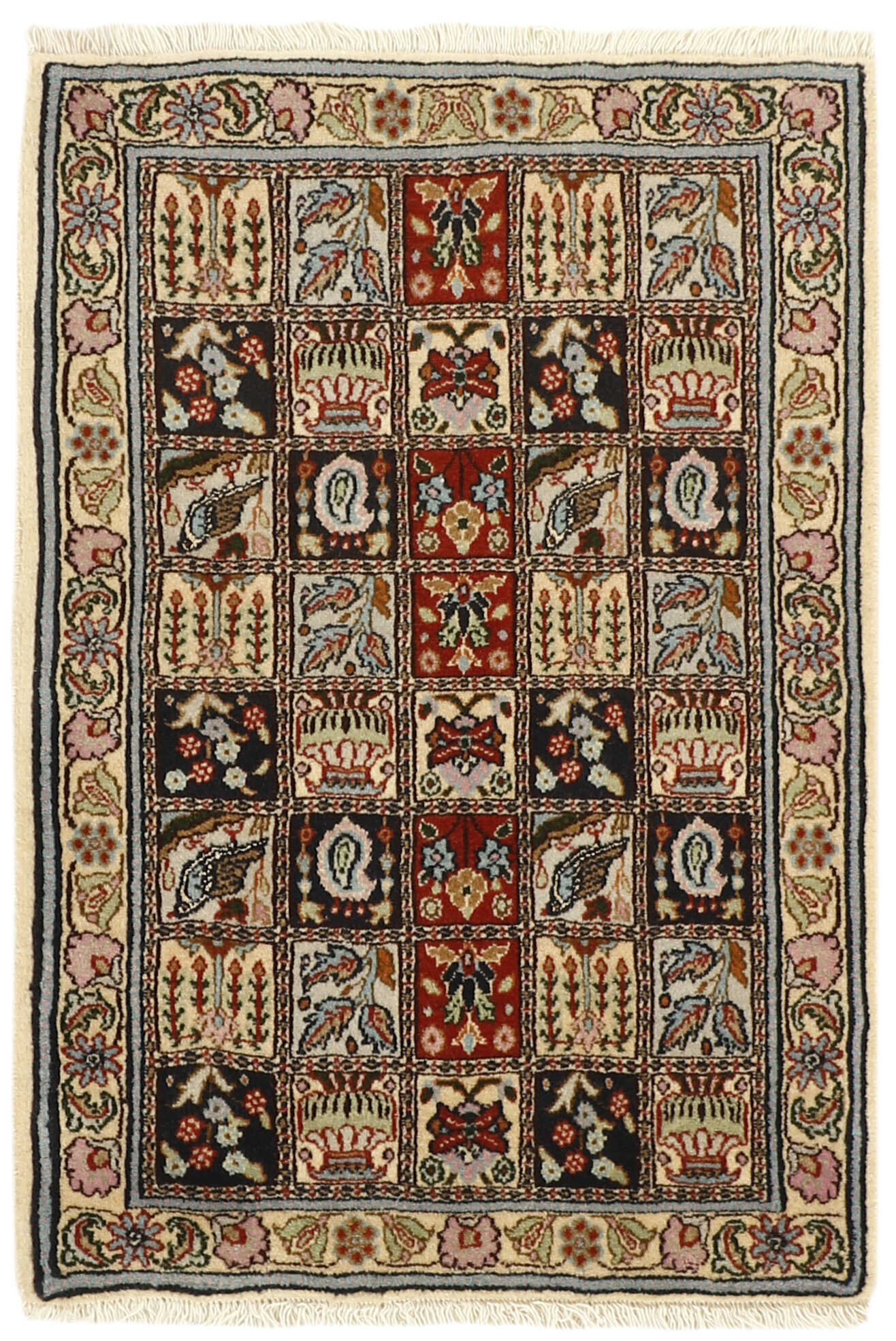 authentic persian rug with traditional floral pattern in beige