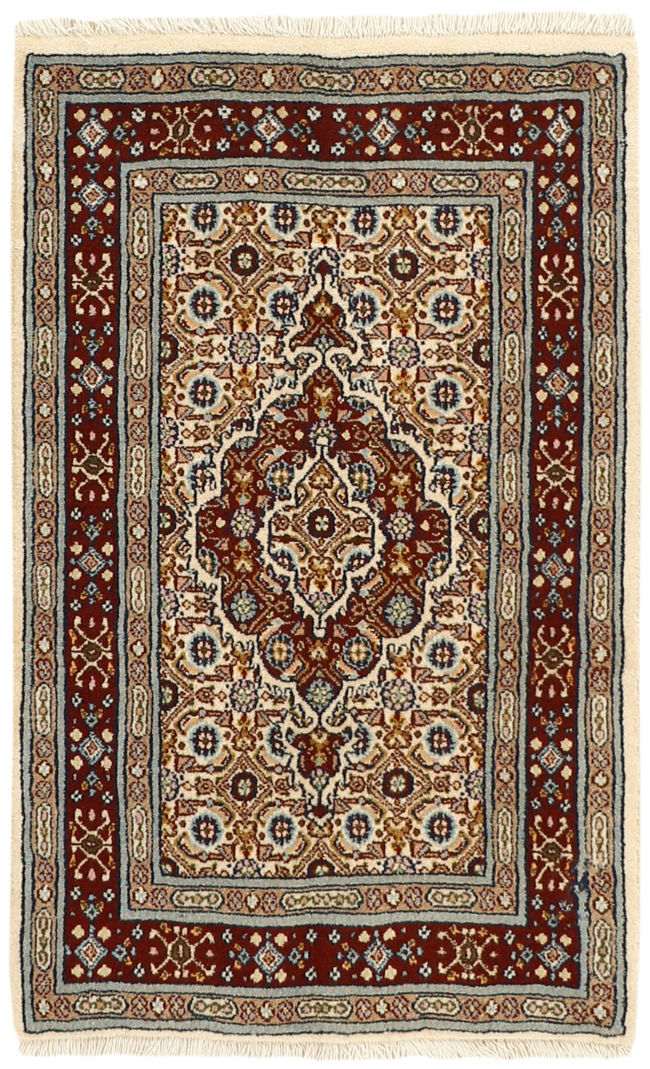 authentic persian rug with traditional floral pattern in beige