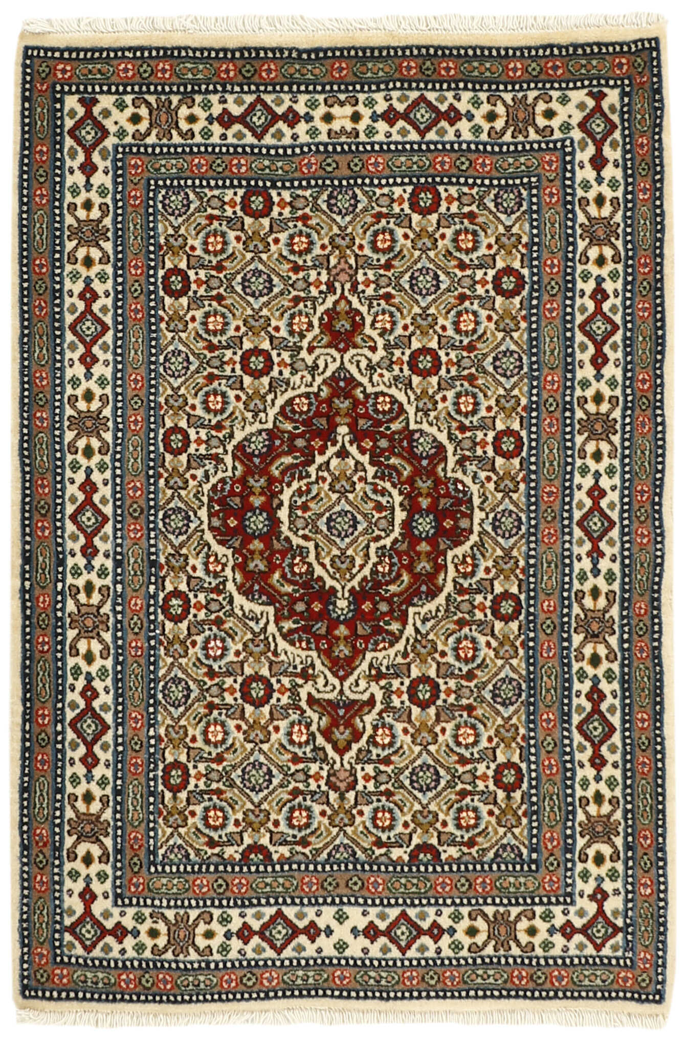 authentic persian rug with traditional floral pattern in beige