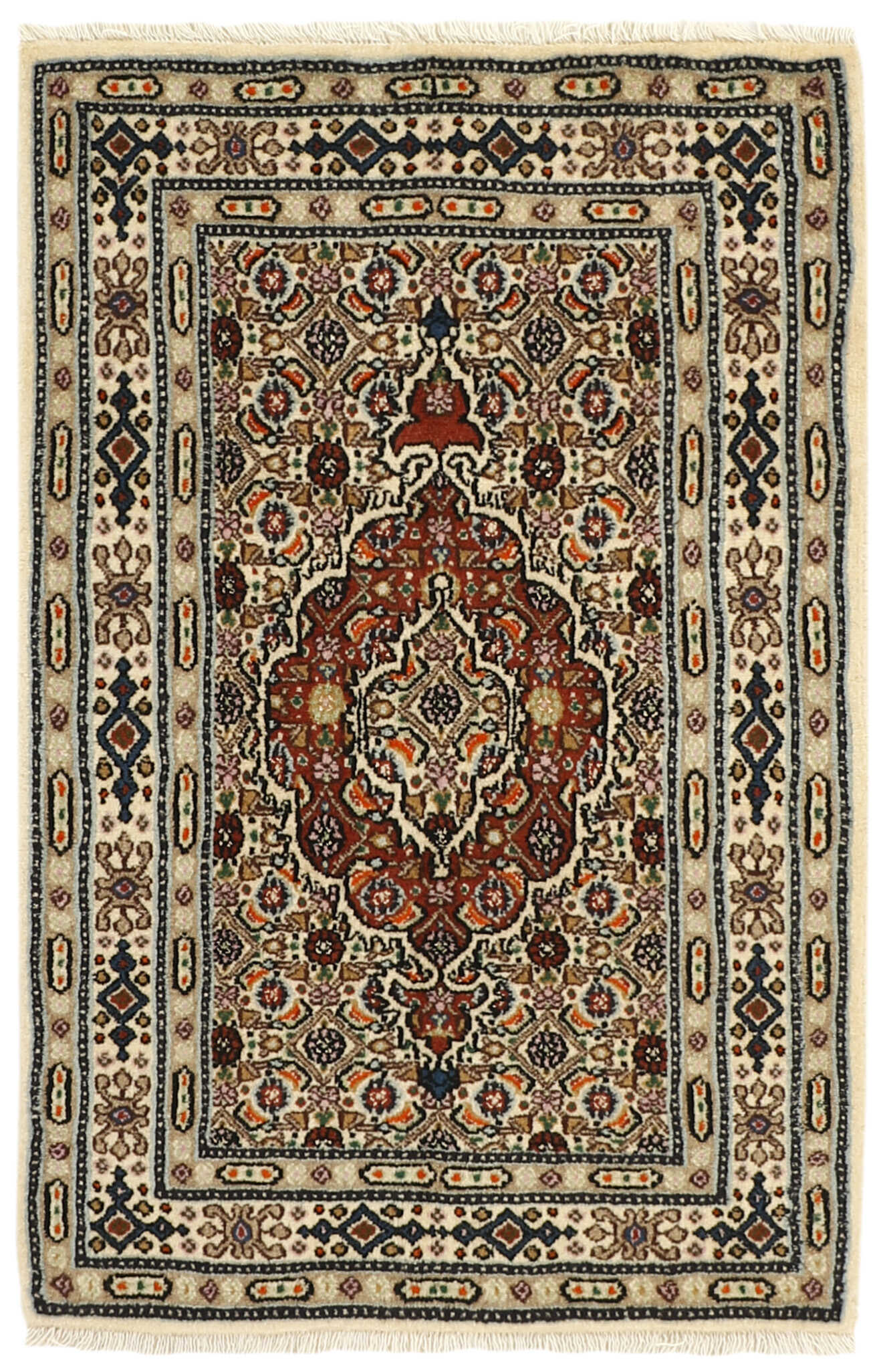 authentic persian rug with traditional floral pattern in beige