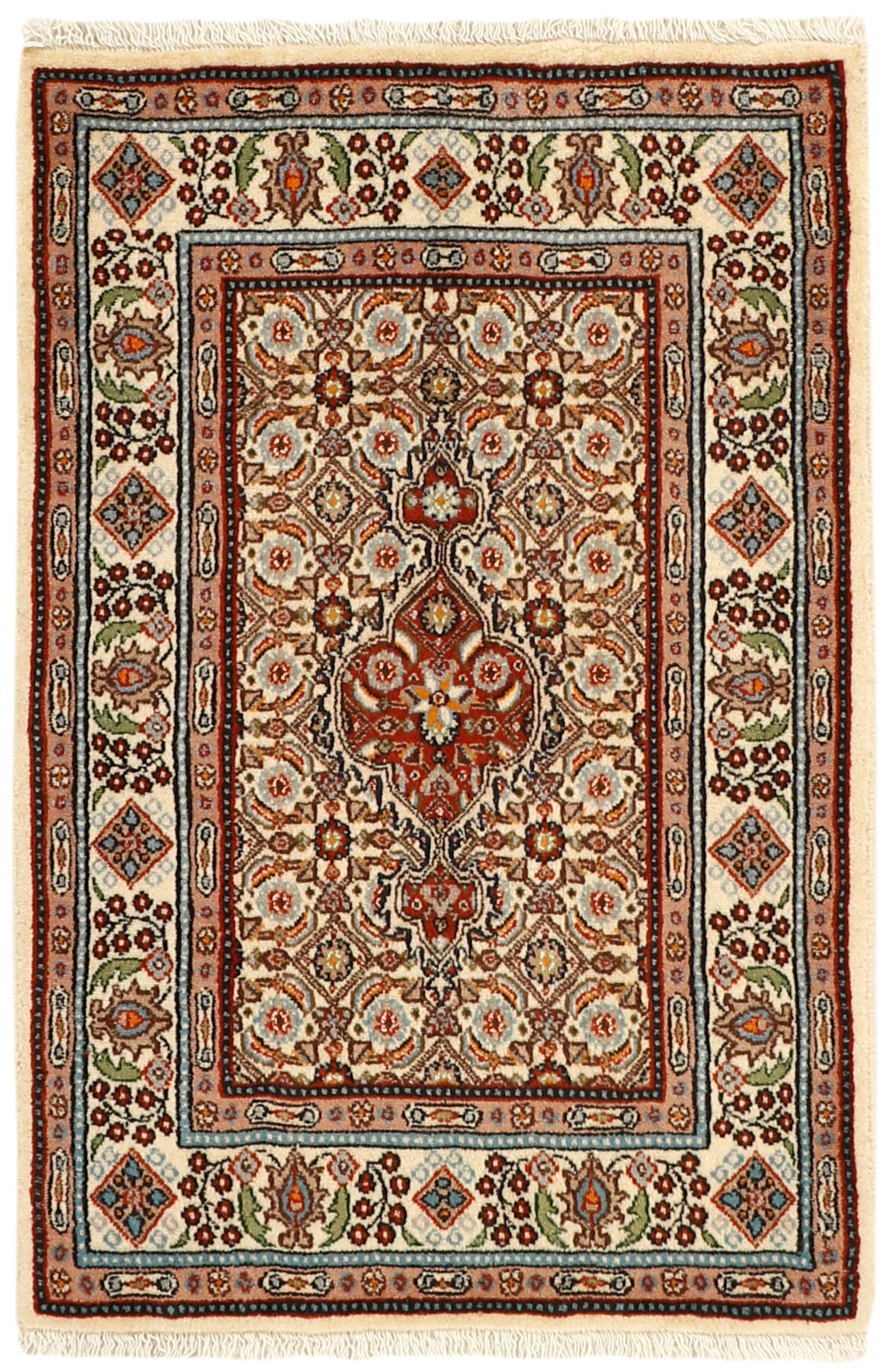 authentic persian rug with traditional floral pattern in beige