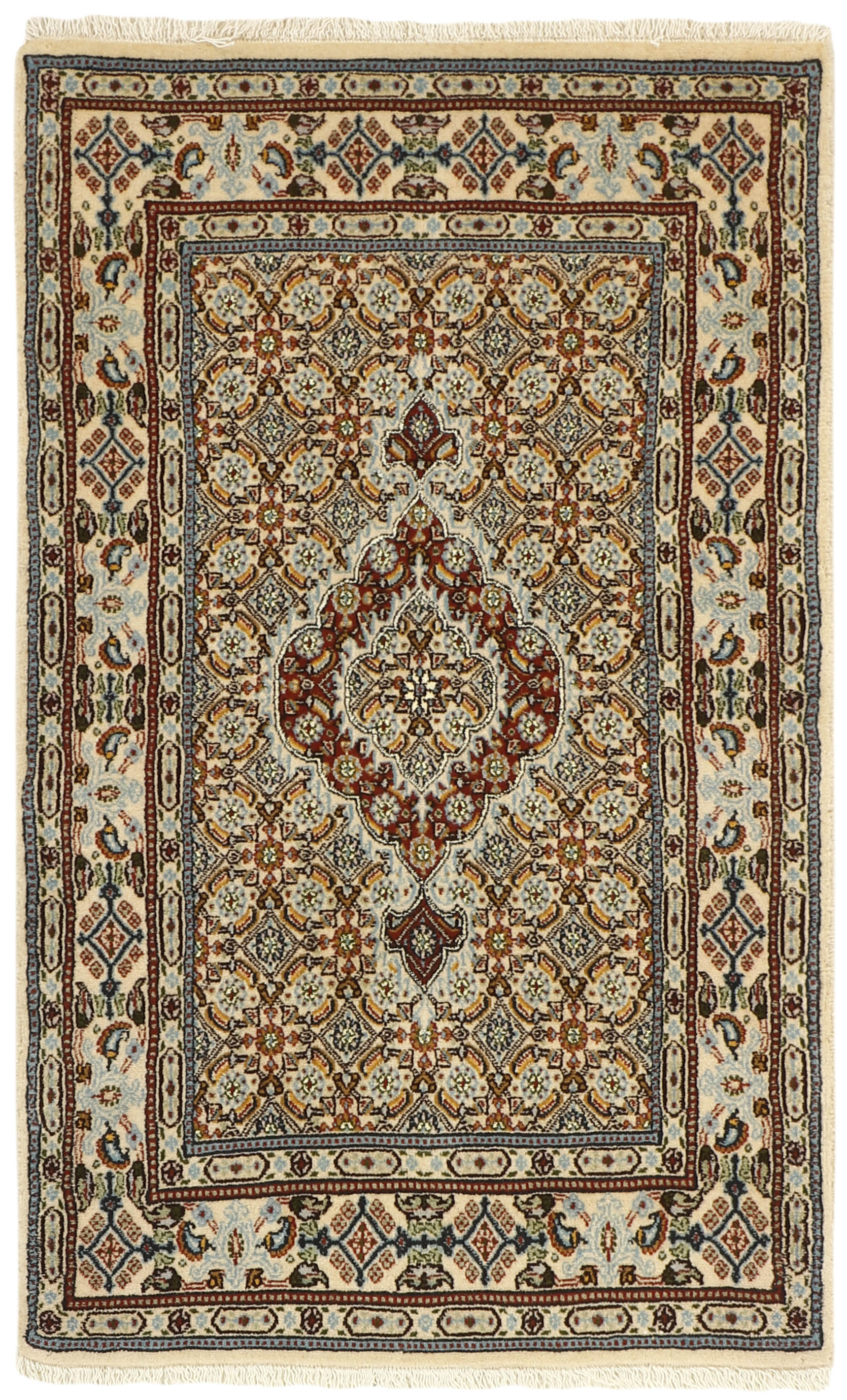 authentic persian rug with traditional floral pattern in beige