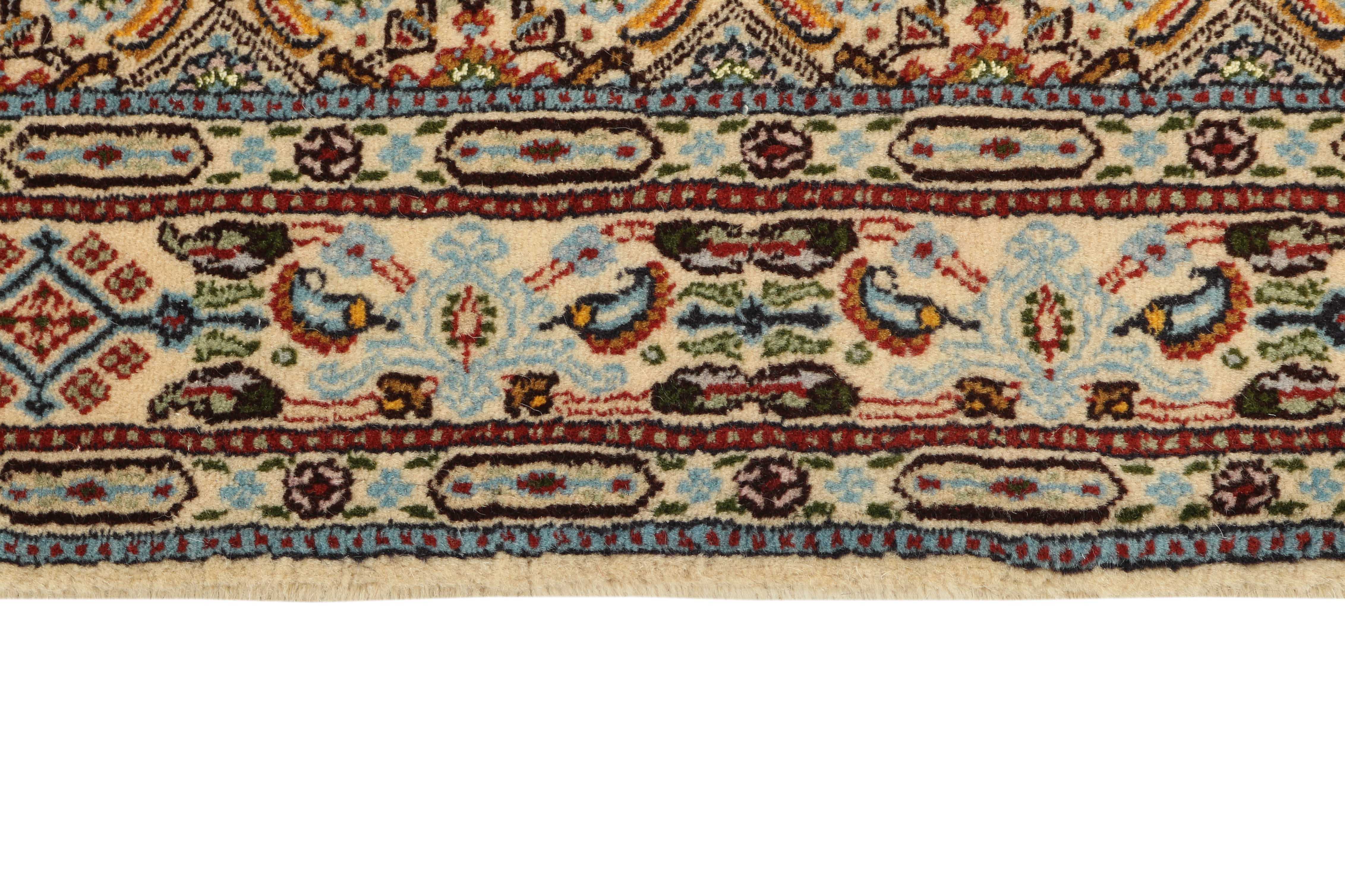 authentic persian rug with traditional floral pattern in beige