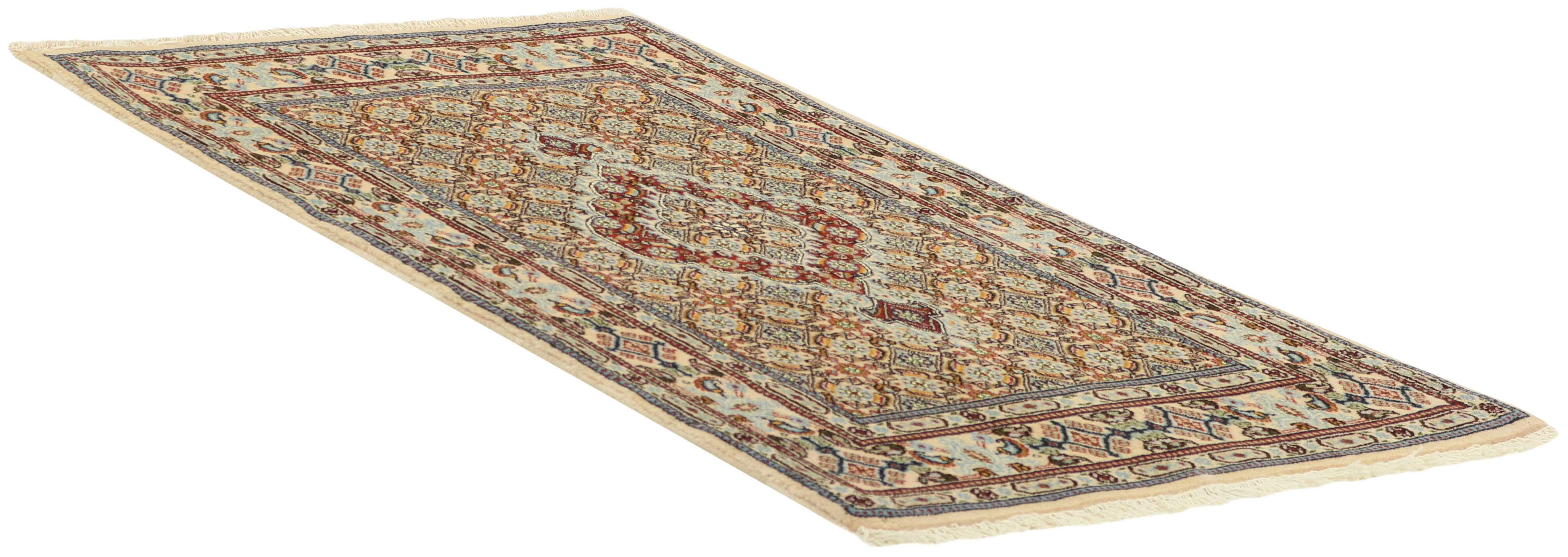 authentic persian rug with traditional floral pattern in beige