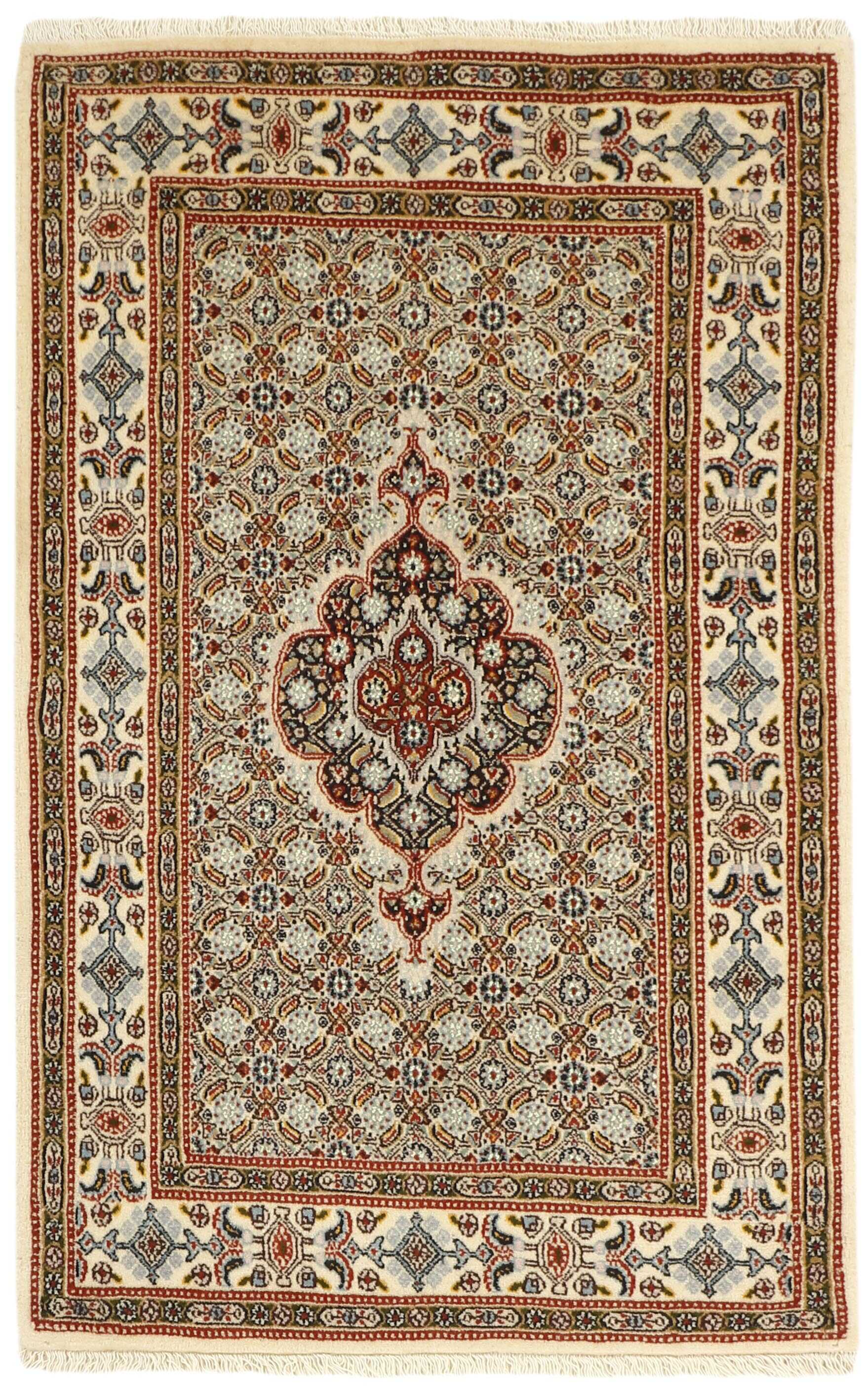 authentic persian rug with traditional floral pattern in beige
