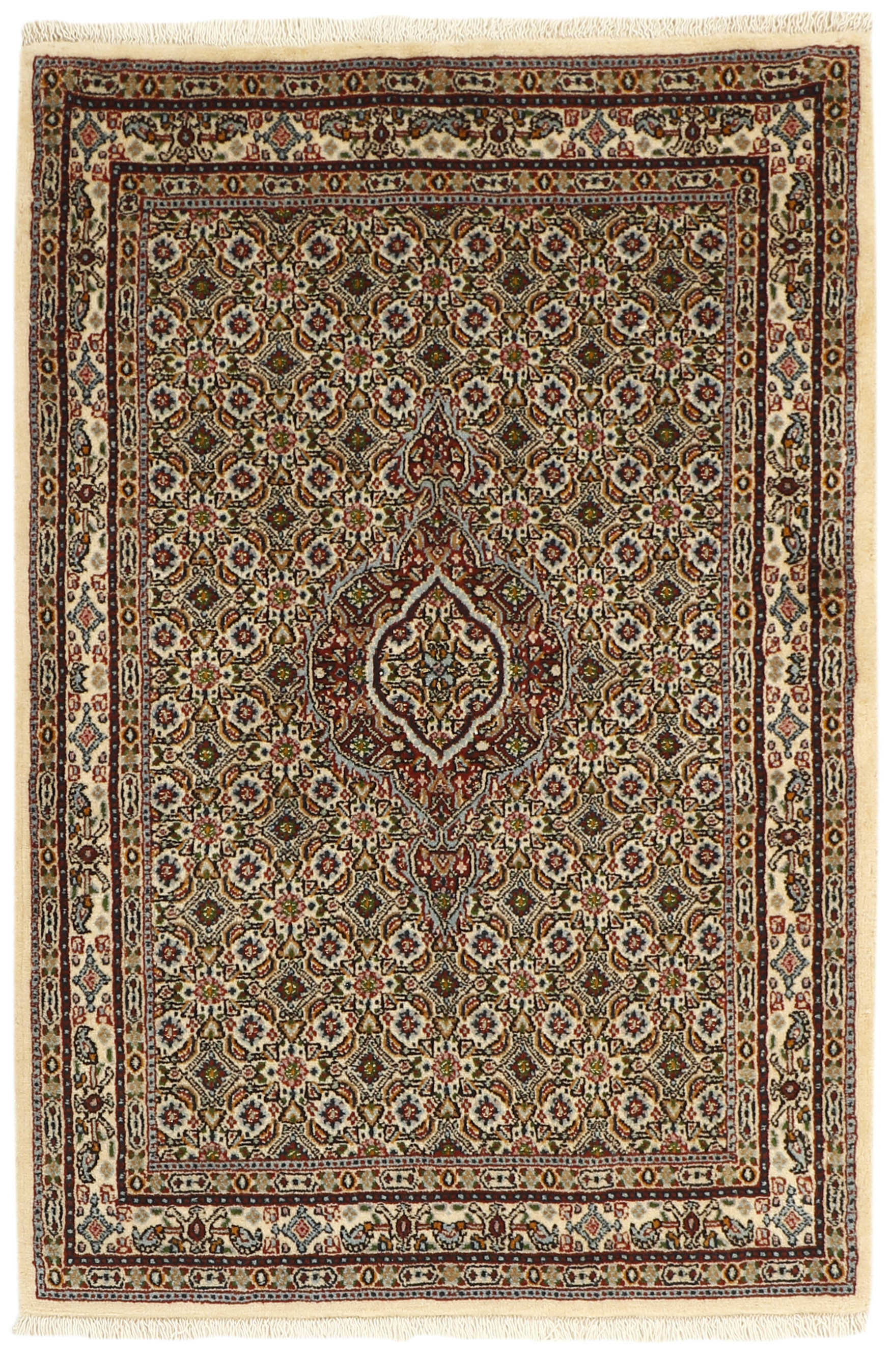 authentic persian rug with traditional floral pattern in beige