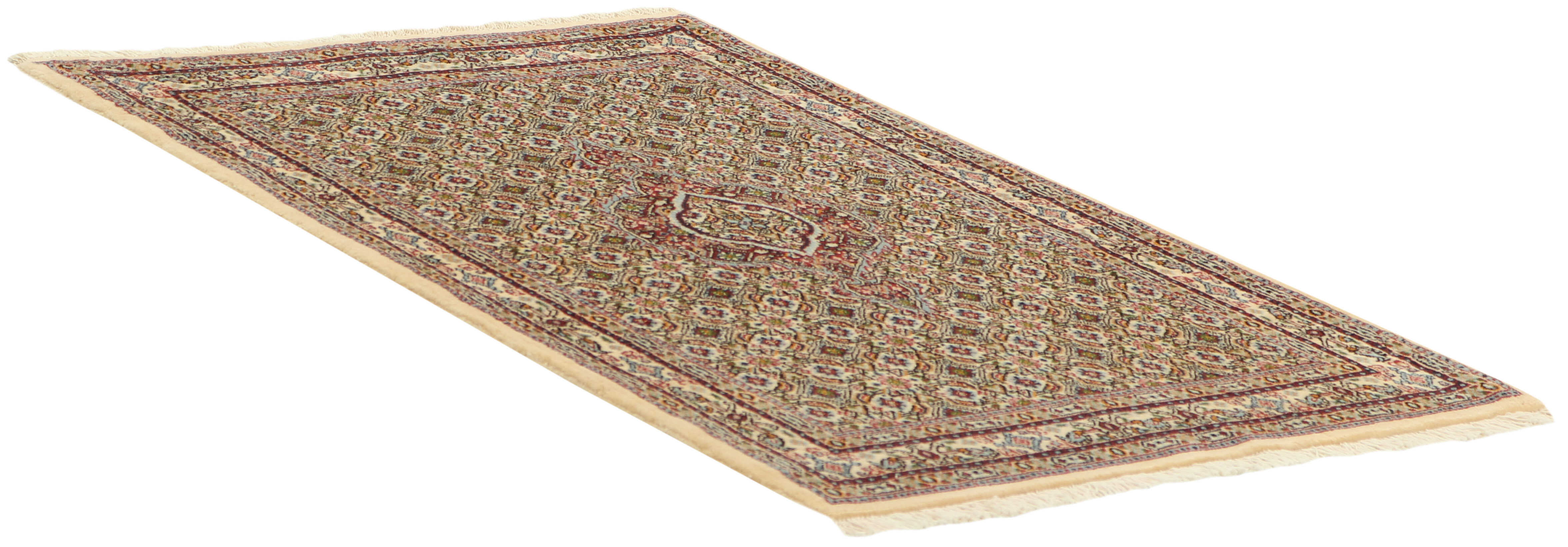authentic persian rug with traditional floral pattern in beige