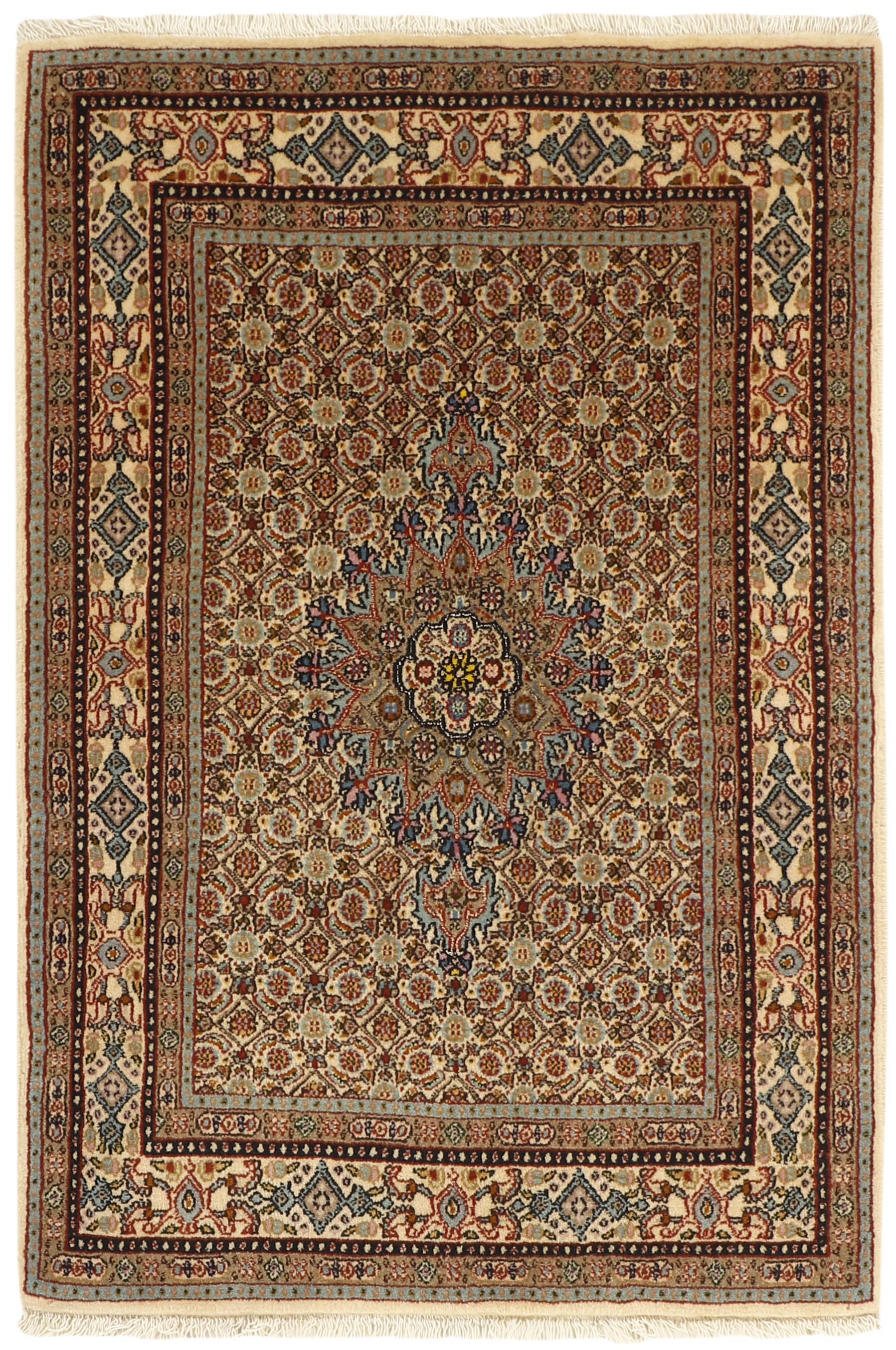 authentic persian rug with traditional floral pattern in beige