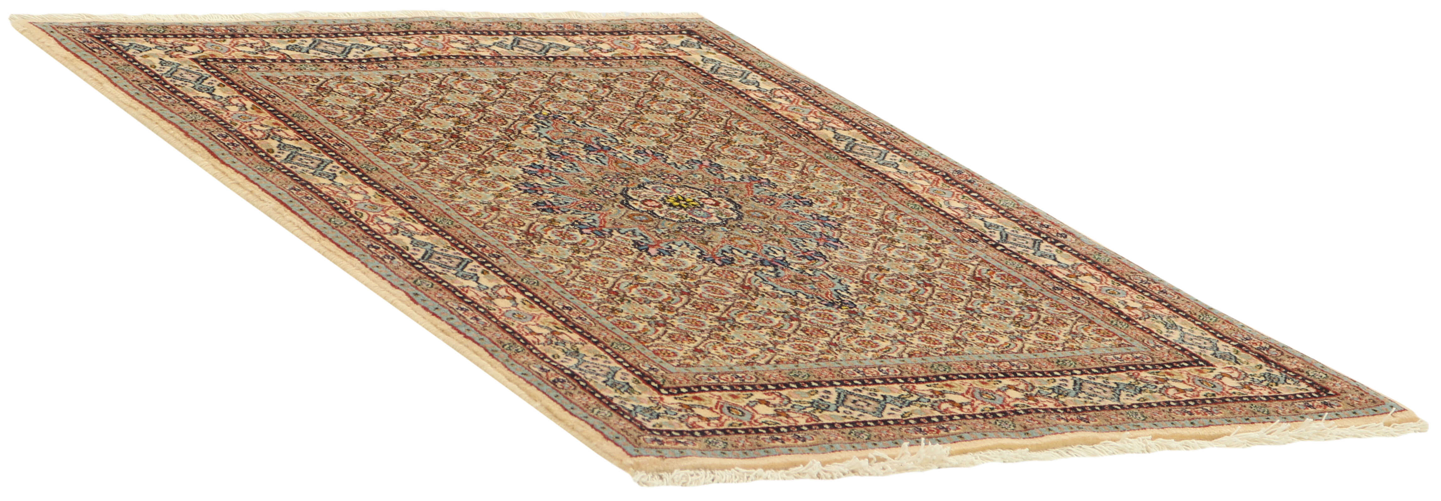 authentic persian rug with traditional floral pattern in beige