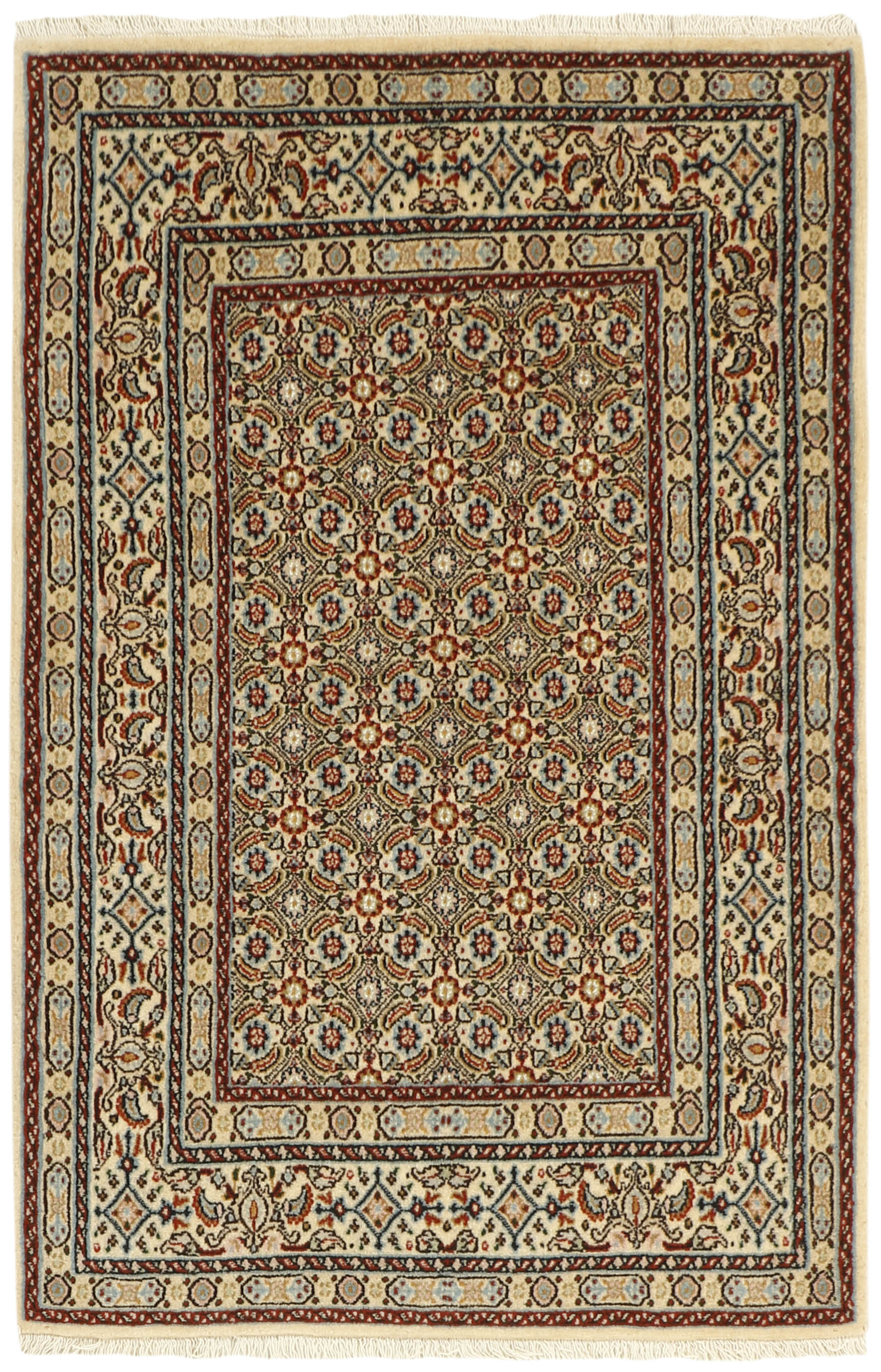 authentic persian rug with traditional floral pattern in beige