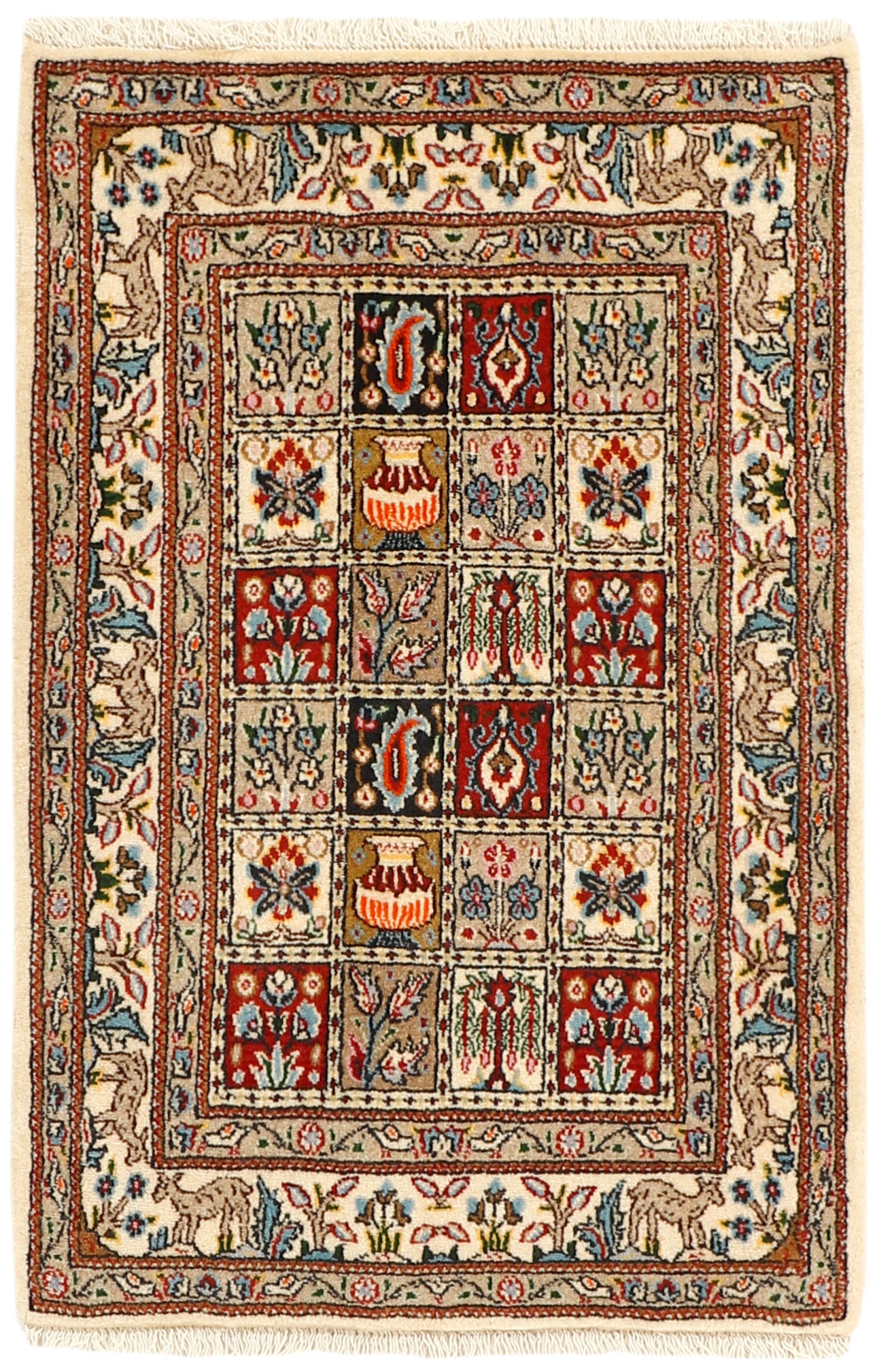 authentic persian rug with floral pattern in multicolour
