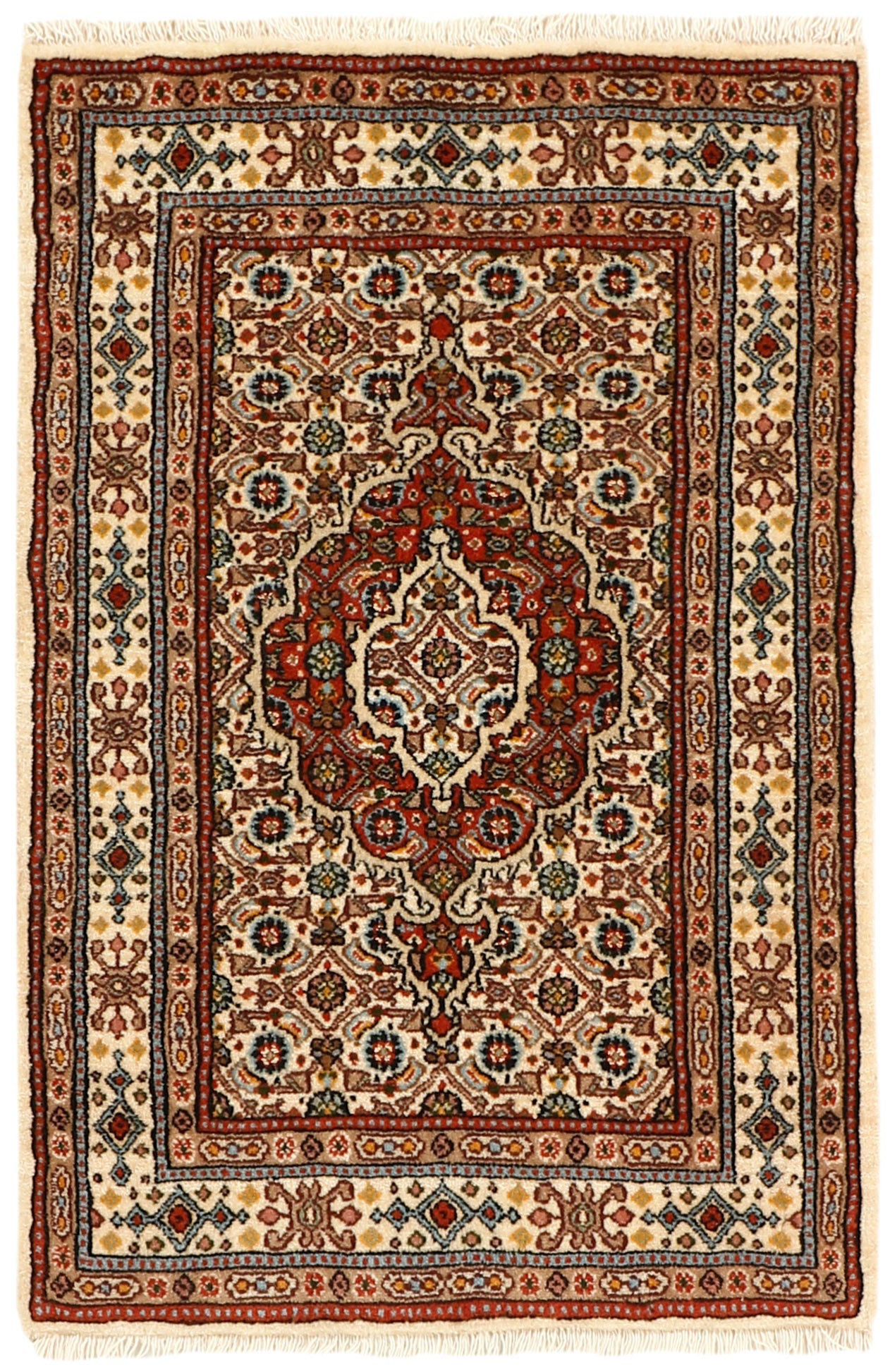 authentic persian rug with traditional floral pattern in beige