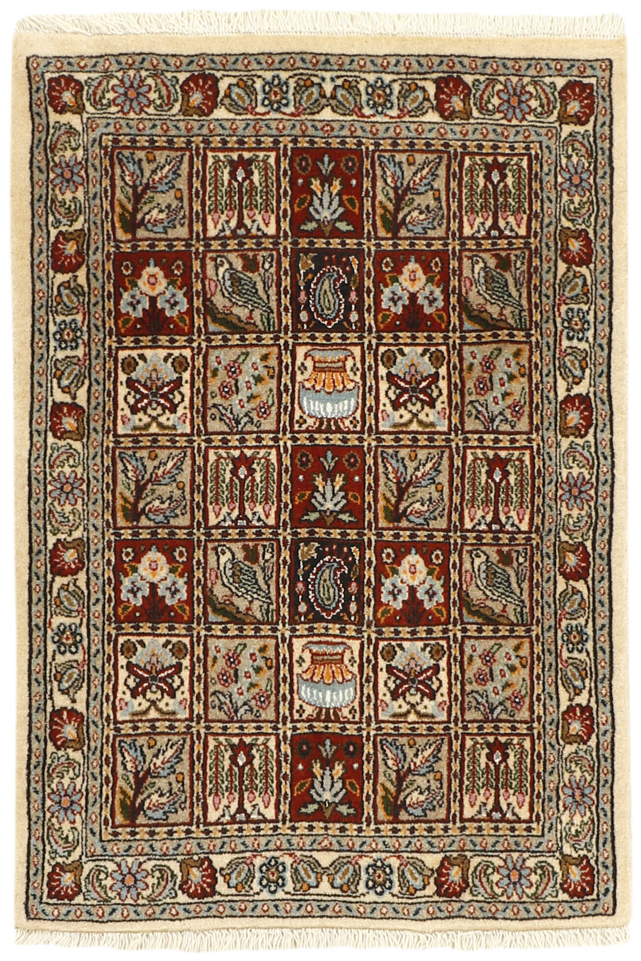 authentic persian rug with floral pattern in multicolour