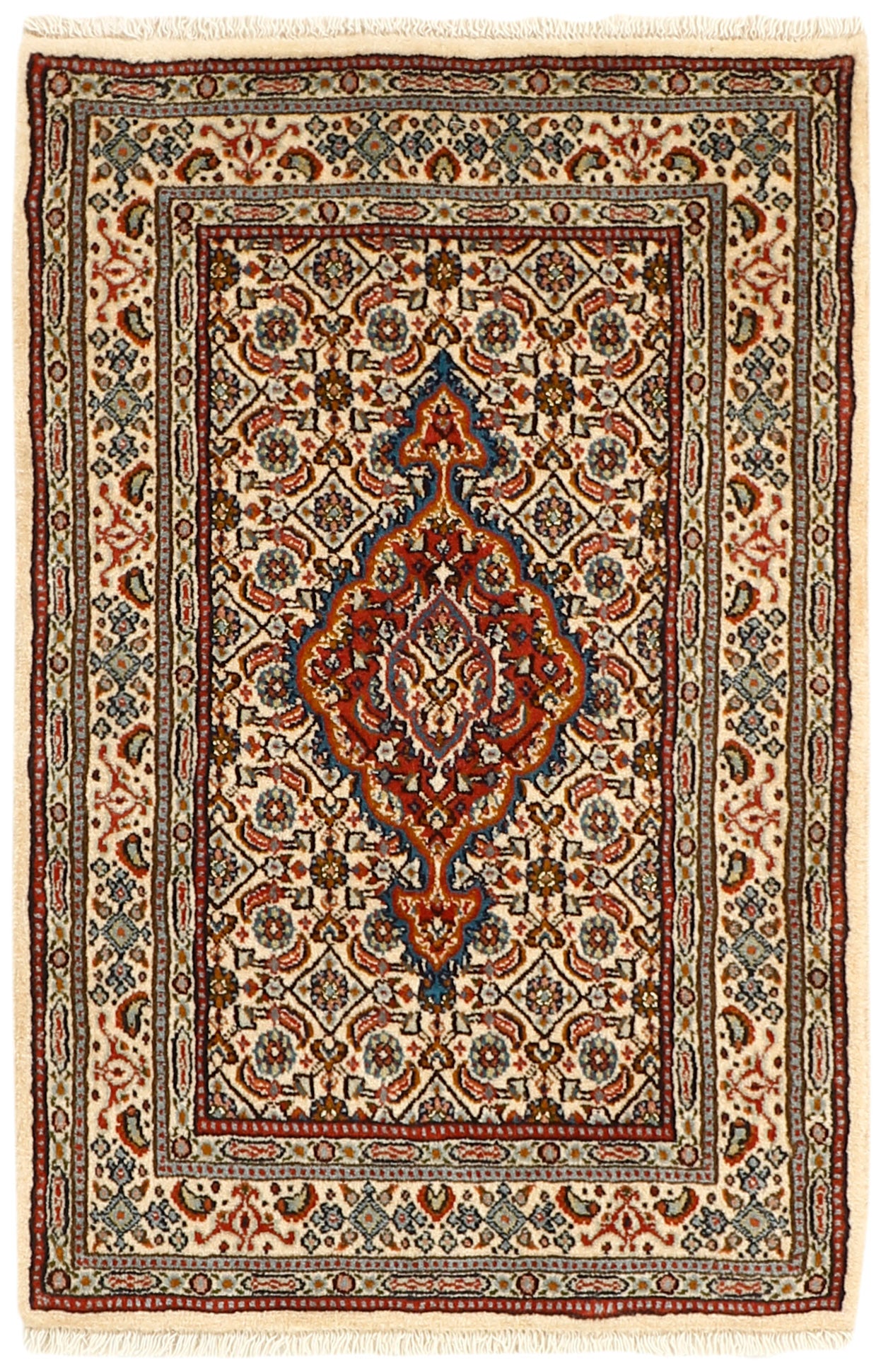 authentic persian rug with traditional floral pattern in beige