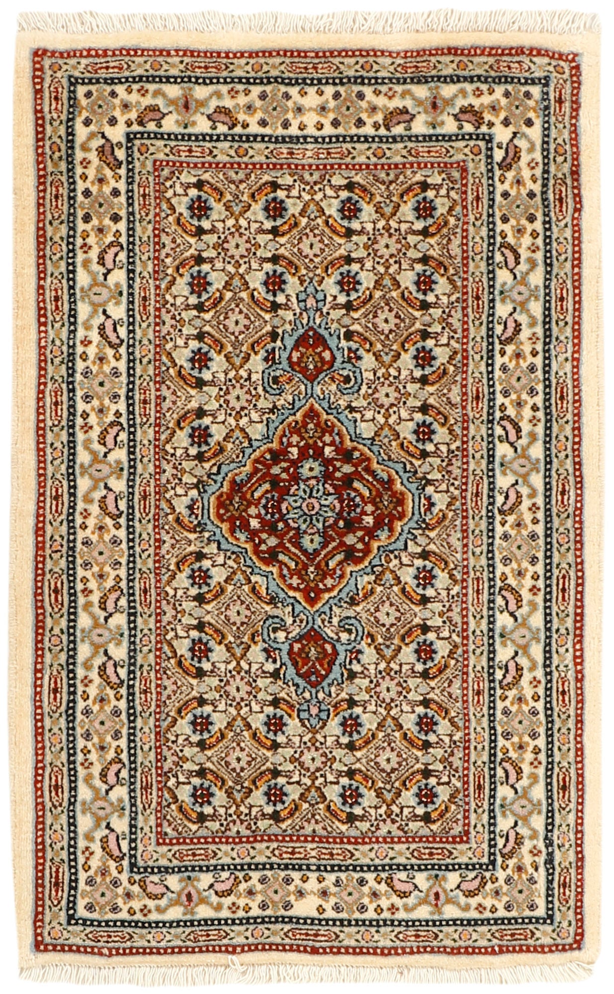 authentic persian rug with traditional floral pattern in beige