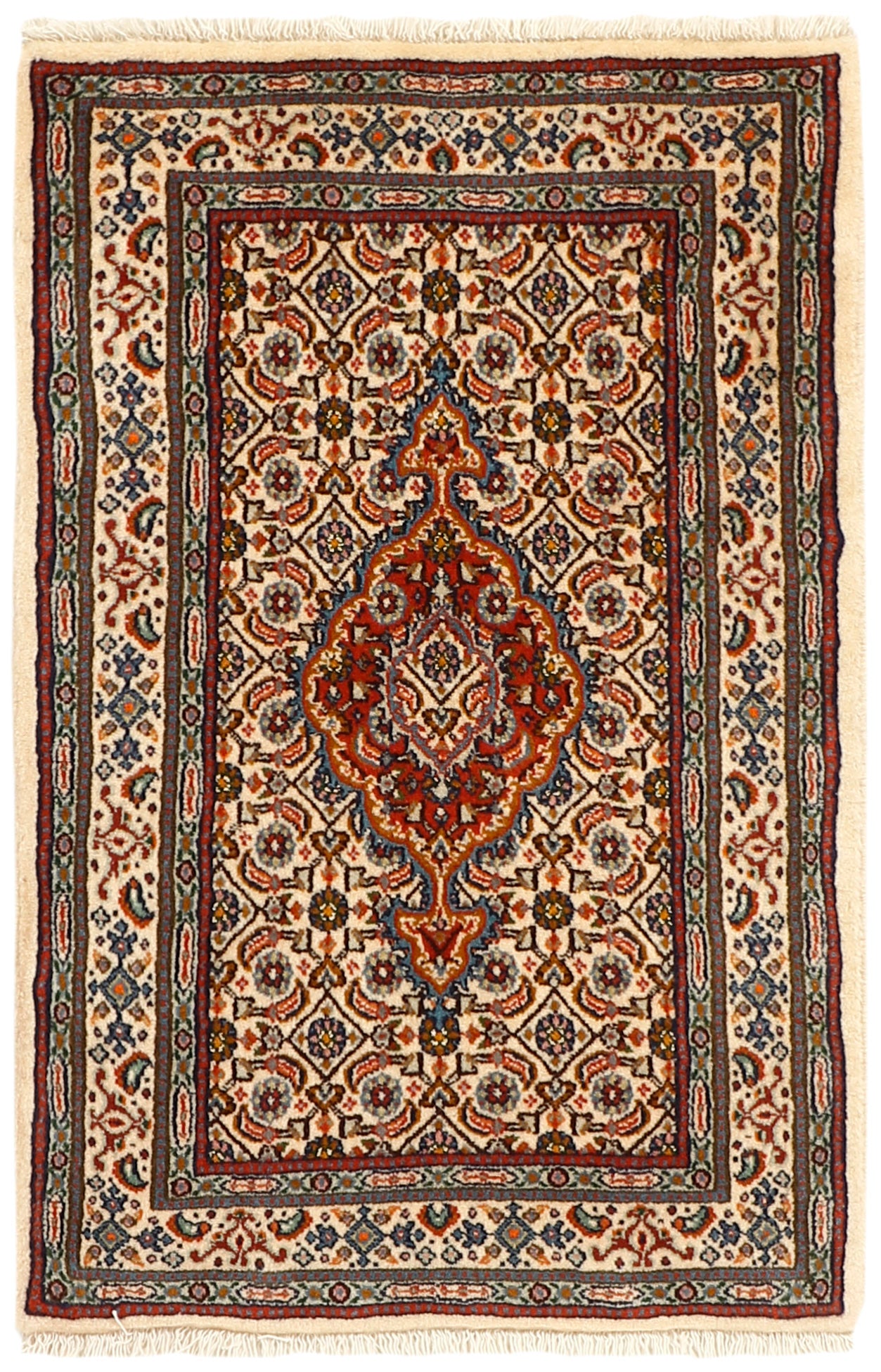 authentic persian rug with traditional floral pattern in beige