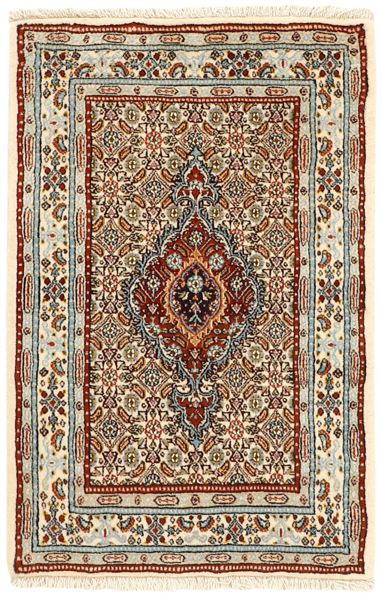 authentic persian rug with traditional floral pattern in beige