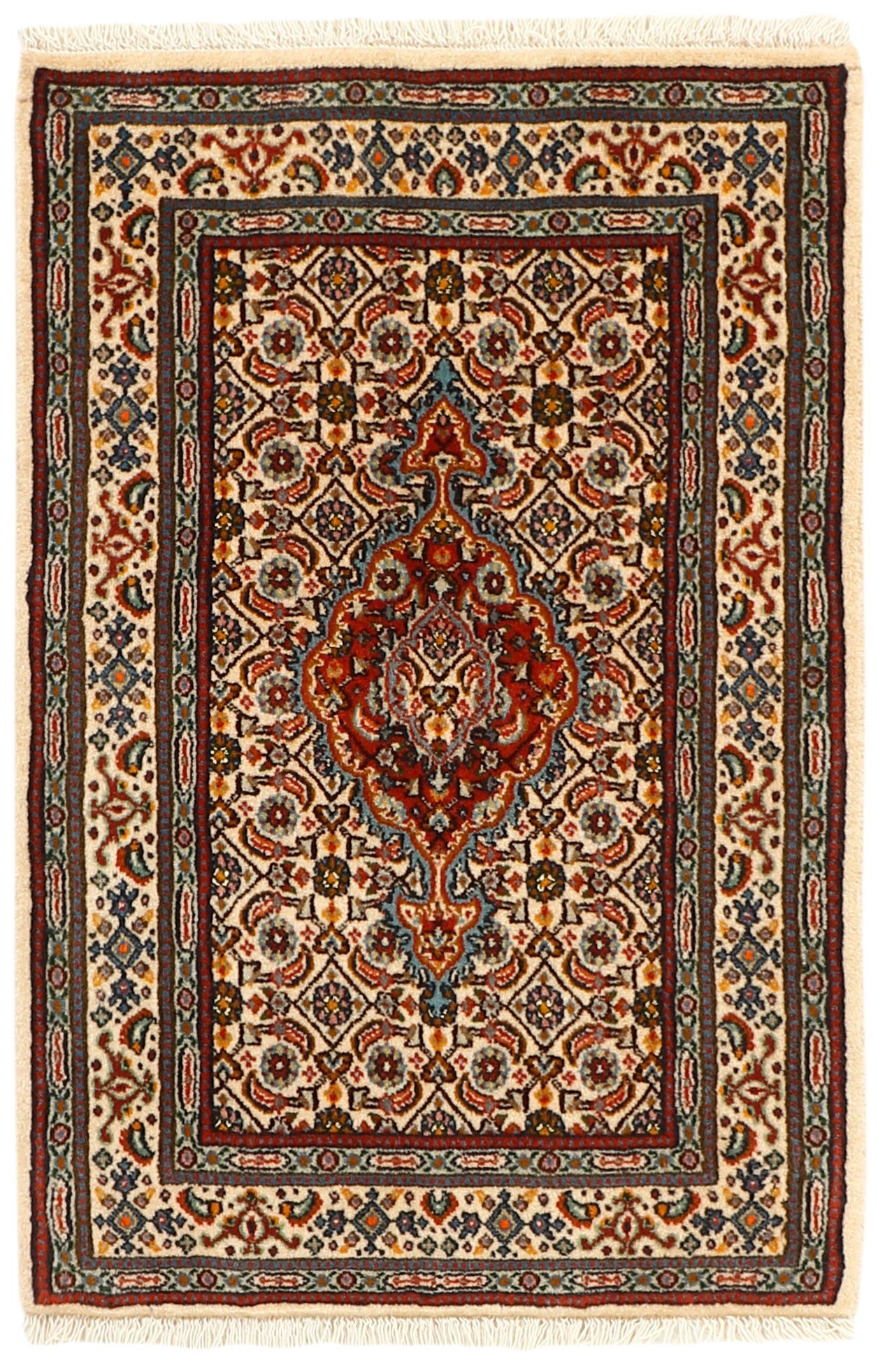 authentic persian rug with traditional floral pattern in beige