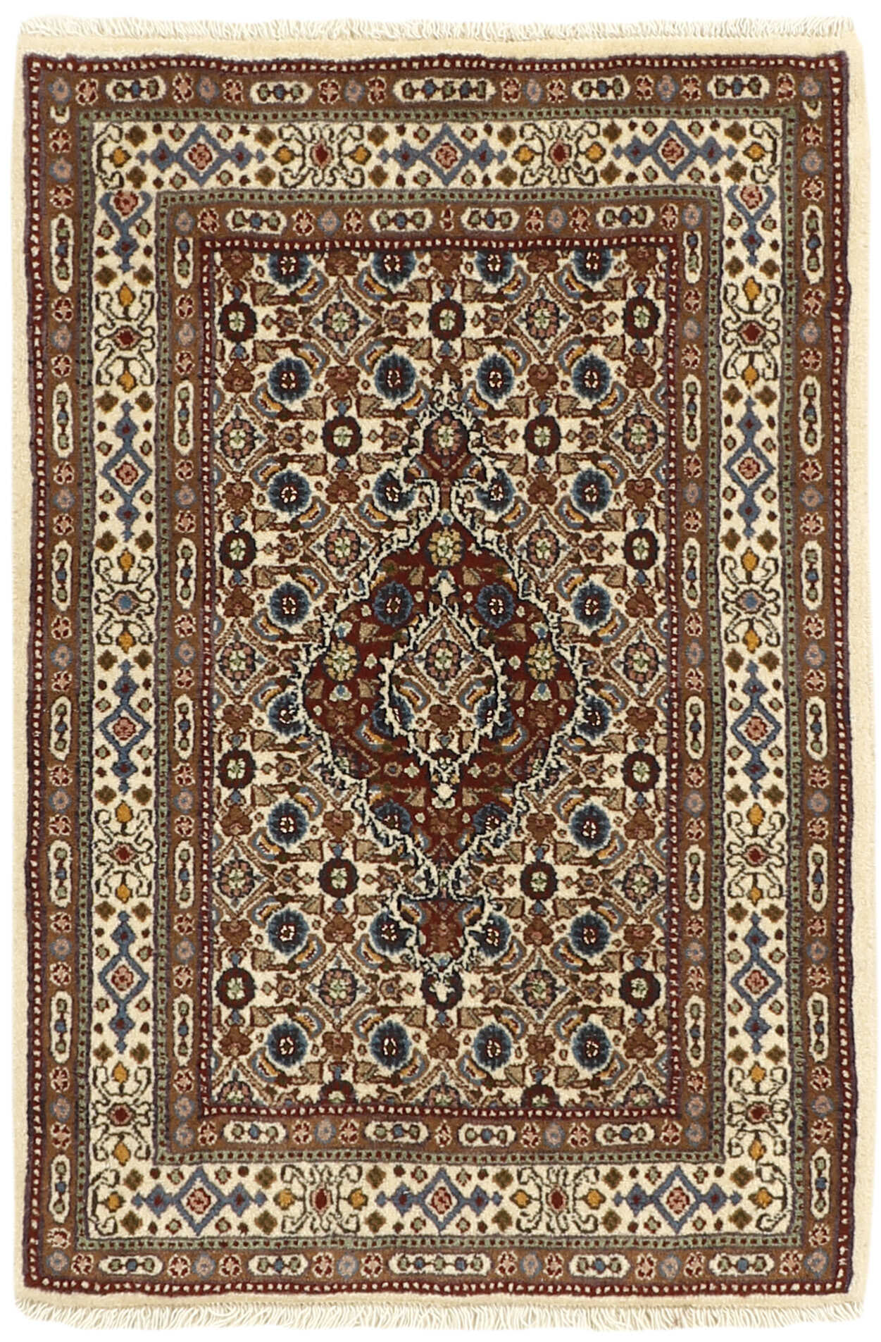 authentic persian rug with traditional floral pattern in beige