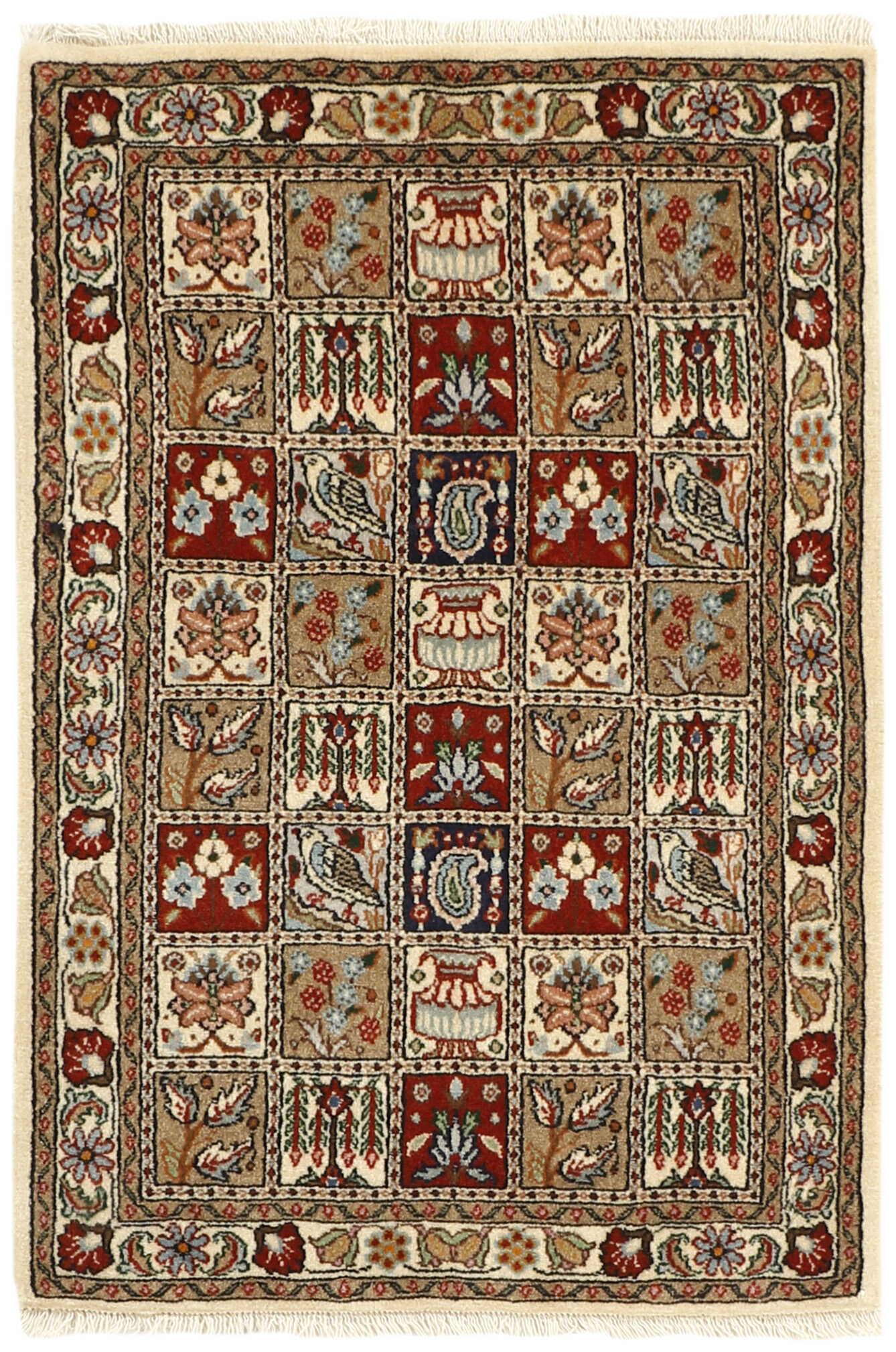 authentic persian rug with floral pattern in multicolour