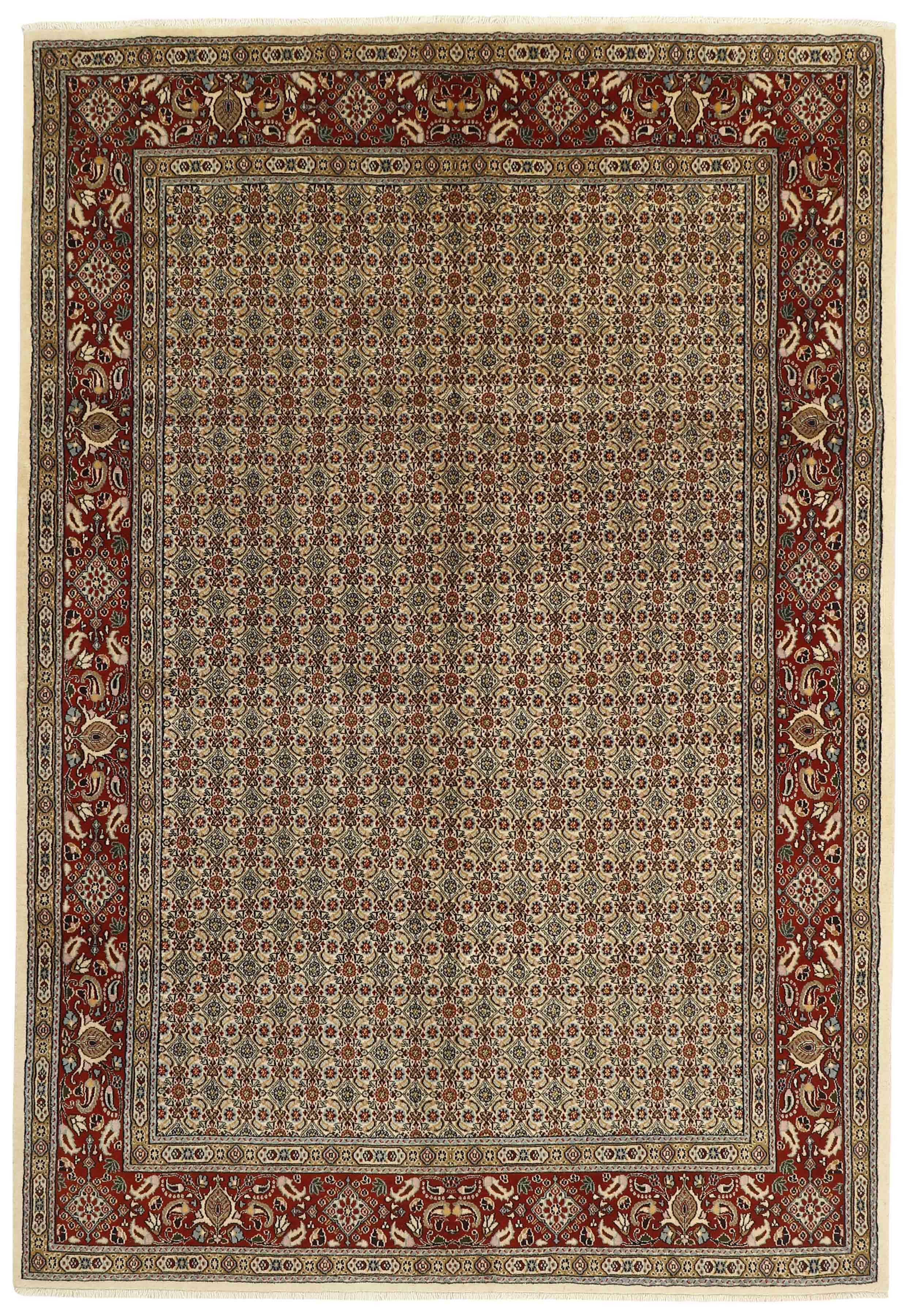 authentic persian rug with traditional floral pattern in Beige