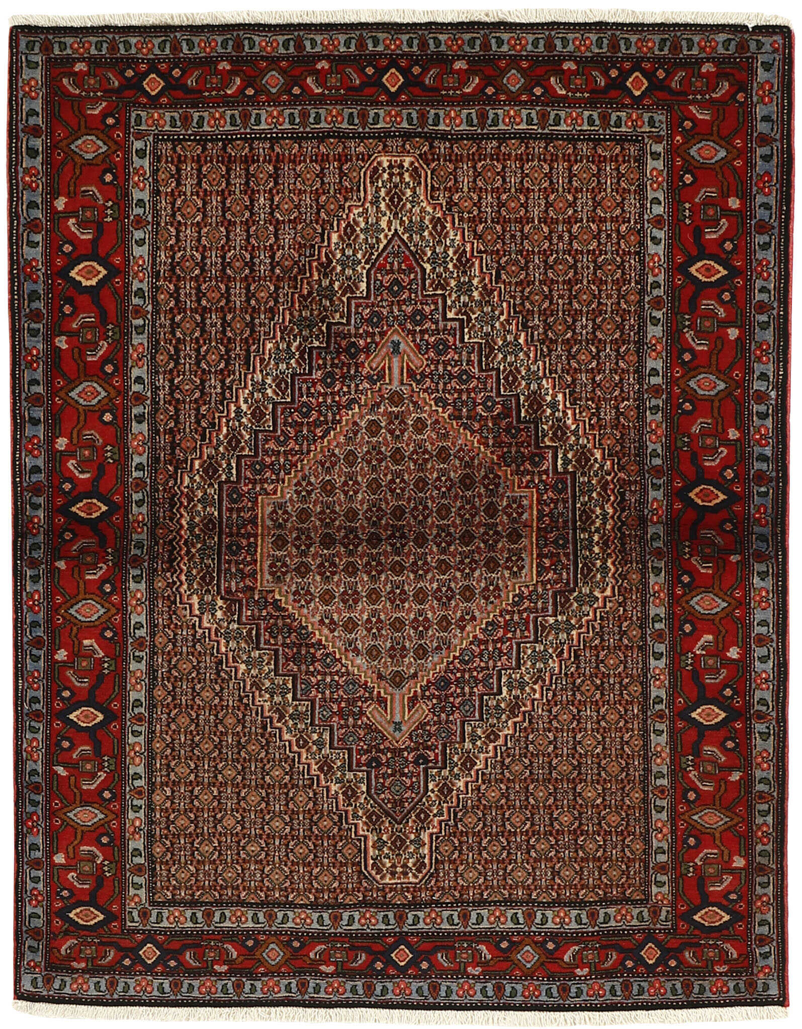 authentic persian rug with a traditional geometric design in red