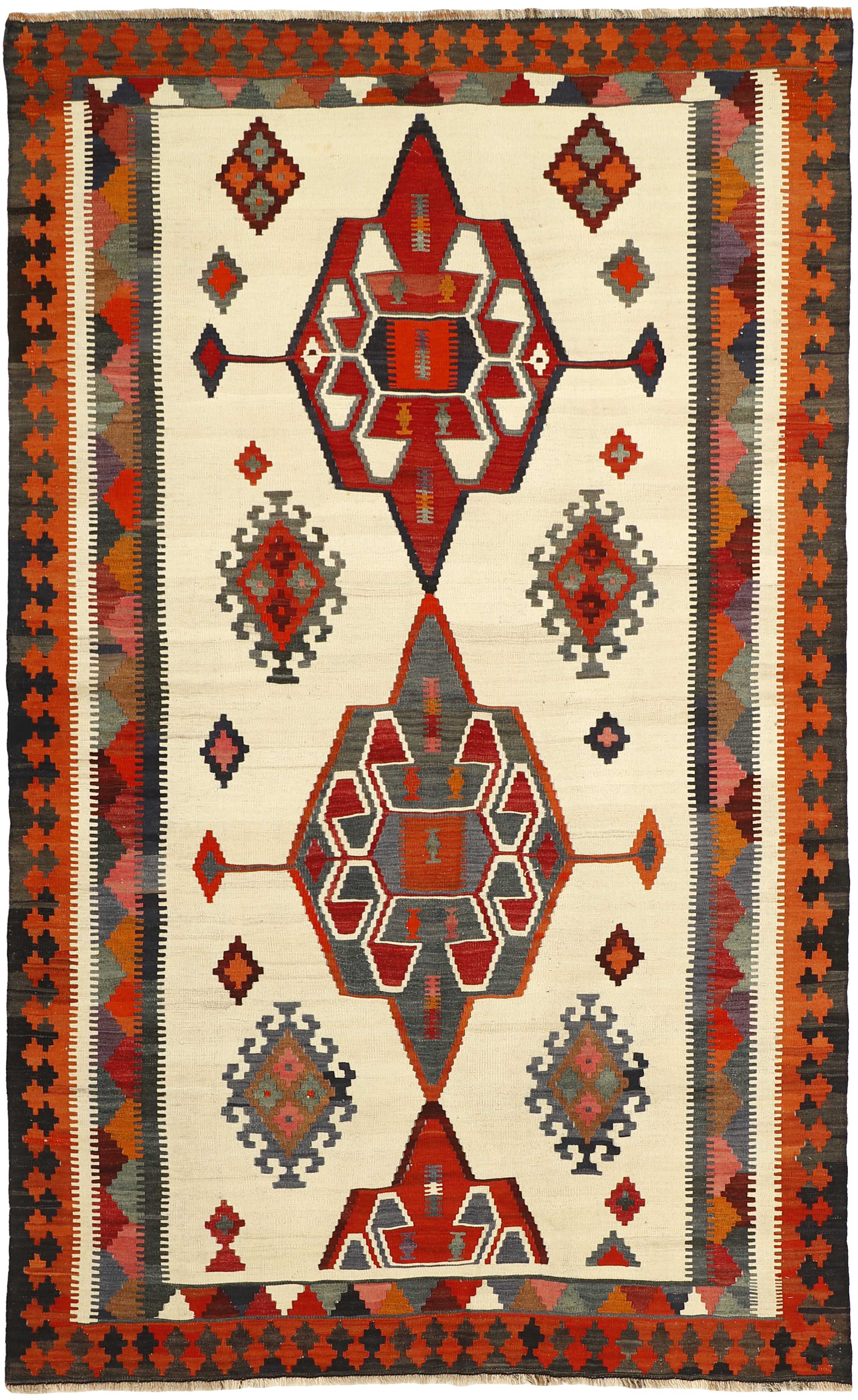 Authentic persian kelim flatweave rug with traditional stripe design in multicolour