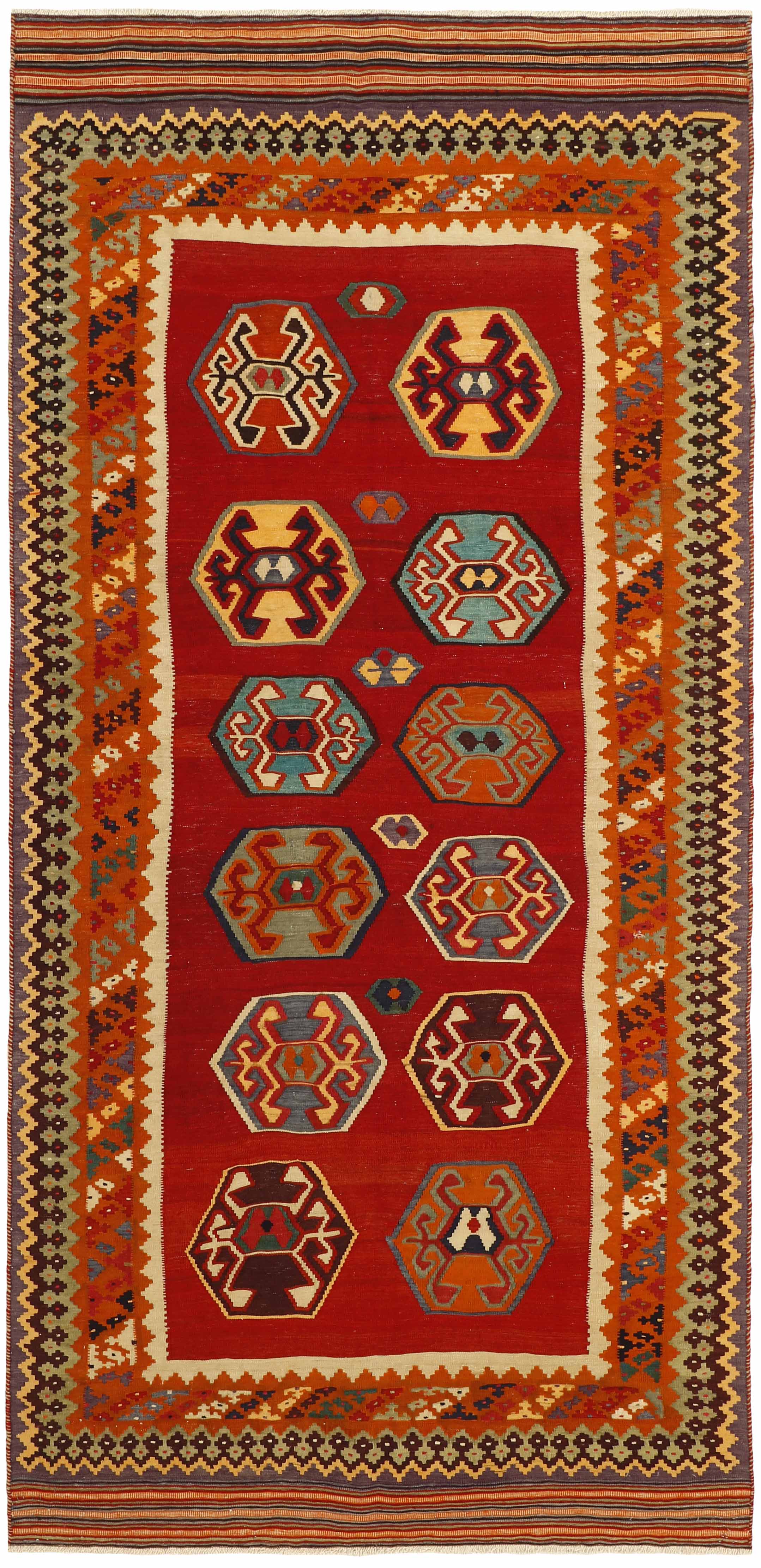 Authentic persian kelim flatweave rug with traditional stripe design in multicolour