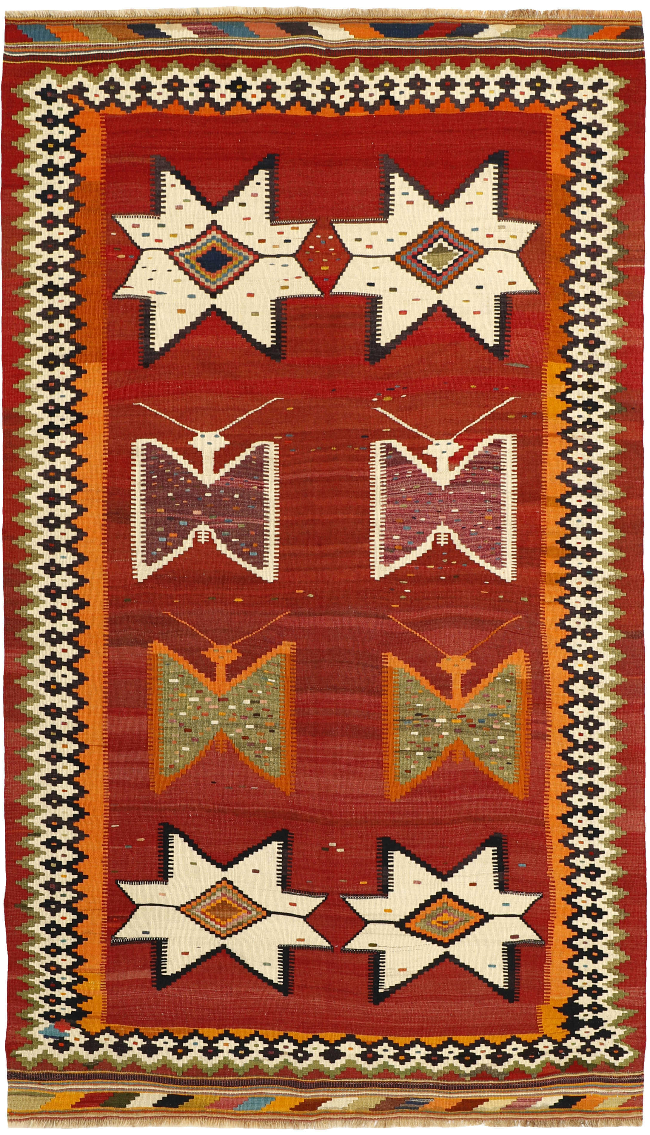 Authentic persian kelim flatweave rug with traditional stripe design in multicolour